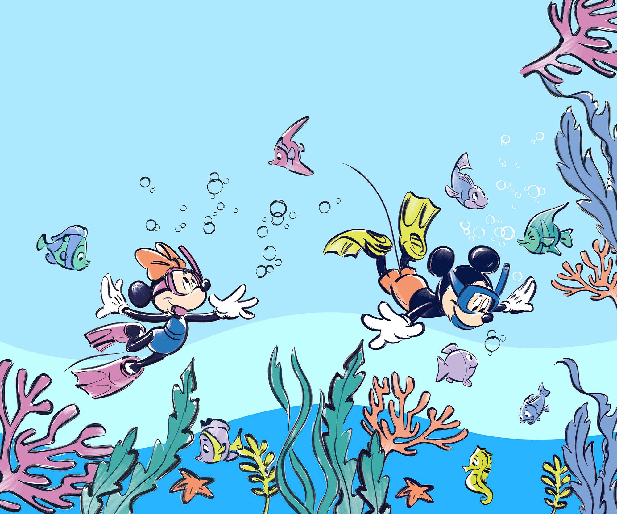 Komar Fototapete »Vlies Fototapete -Mickey & Minnie Coral Reef - Größe 300 x 250 cm«, bedruckt