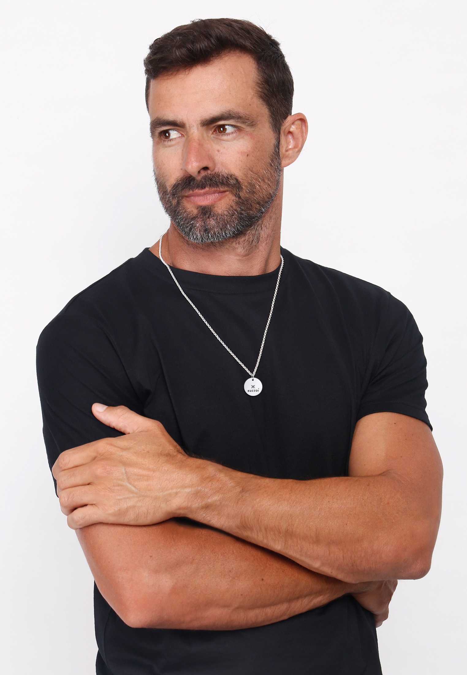 Kuzzoi Lange Kette »Halskette Herren mit Coin Anhänger Massiv matt 925 Silber«