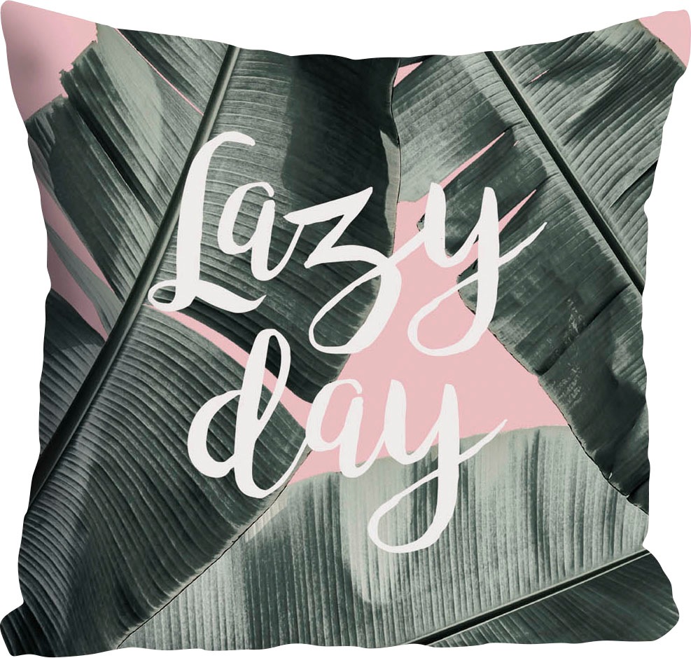 queence Kissenhülle »Lazy Day«, (1 St.), mit Schriftzug und Federn