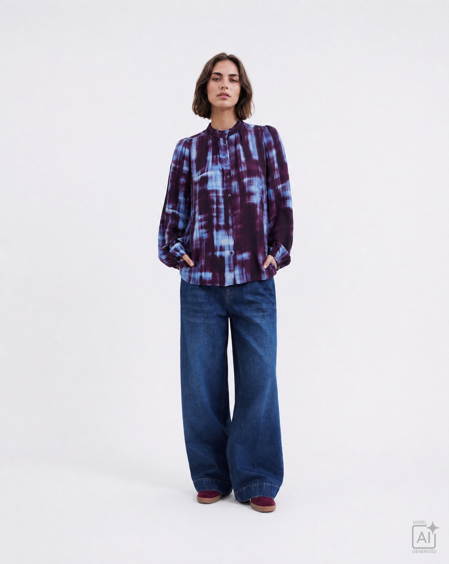 Smith & Soul Langarmbluse mit kurzem Stehkragen, Allover-Print
