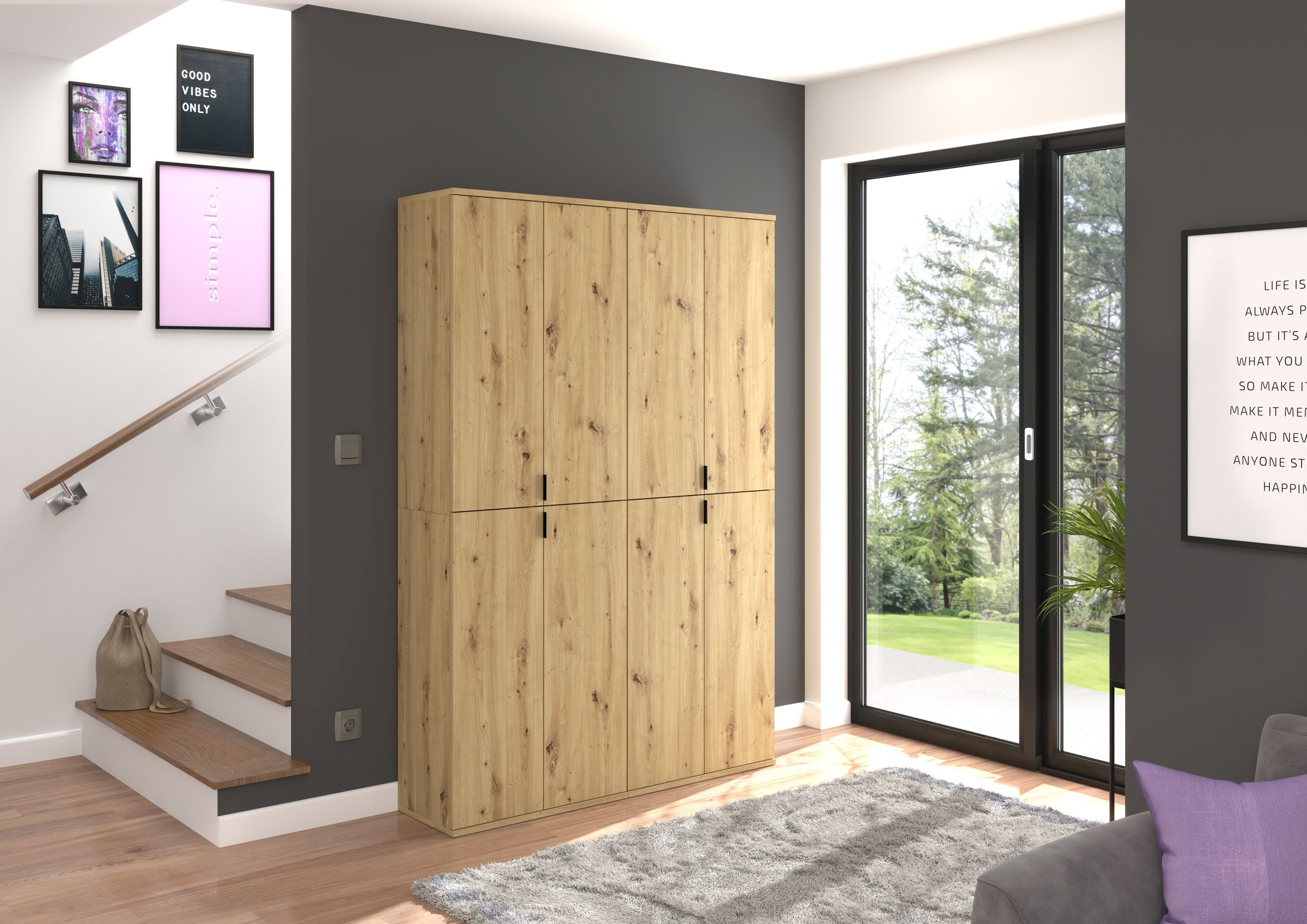 INOSIGN Garderoben-Set »Trondheim, Breite 122cm, best. aus 2 Schränken, 8 Türen, 18 Fächer«, (Set, 2 St.), inkl. ausziehbarer Kleiderstange, Garderobenschrank, Kleiderschrank