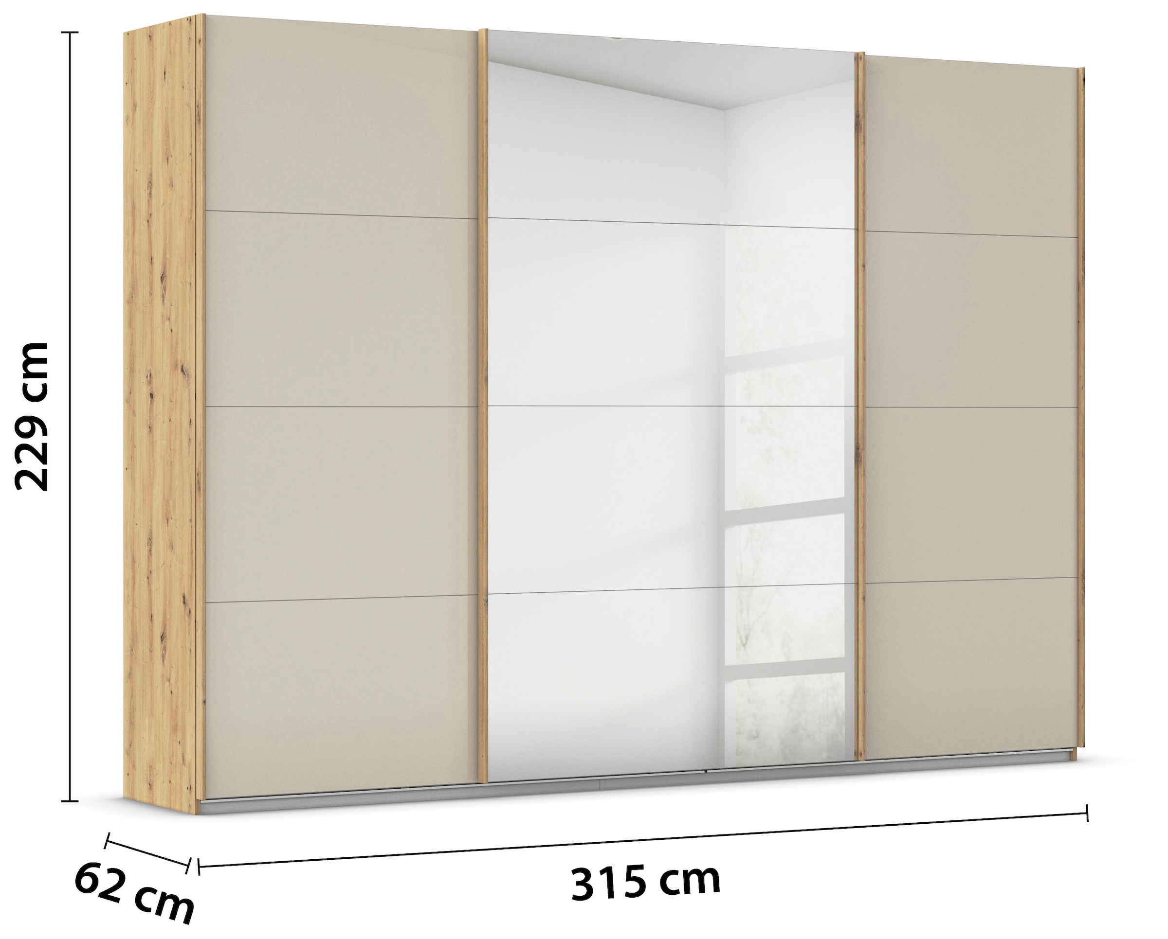 OTTO home Kleiderschrank »Mehrzweckschrank Aktenschrank Möbel Mietswohnung Schlafzimmer KOLUNA« 3 Ausstattungen BASIC/CLASSIC/PREMIUM (inkl. SOFT-CLOSE-FUNKTION),  Breiten 203/271/315/360 cm Höhen 210/229 Glas-Front MADE IN GERMANY