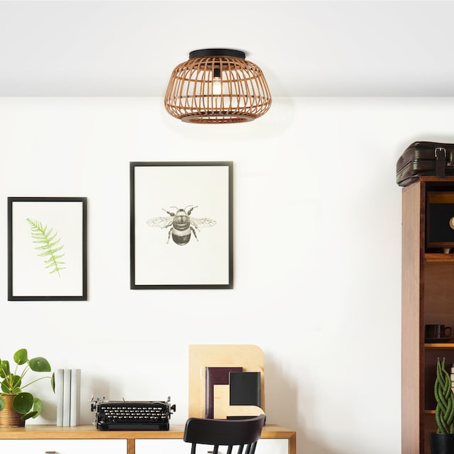 Home affaire Deckenleuchte »Grazay«, 1 flammig-flammig, Deckenlampe mit  40cm Durchmesser, Schirm aus Rattan - schwarz/natur bestellen bei OTTO