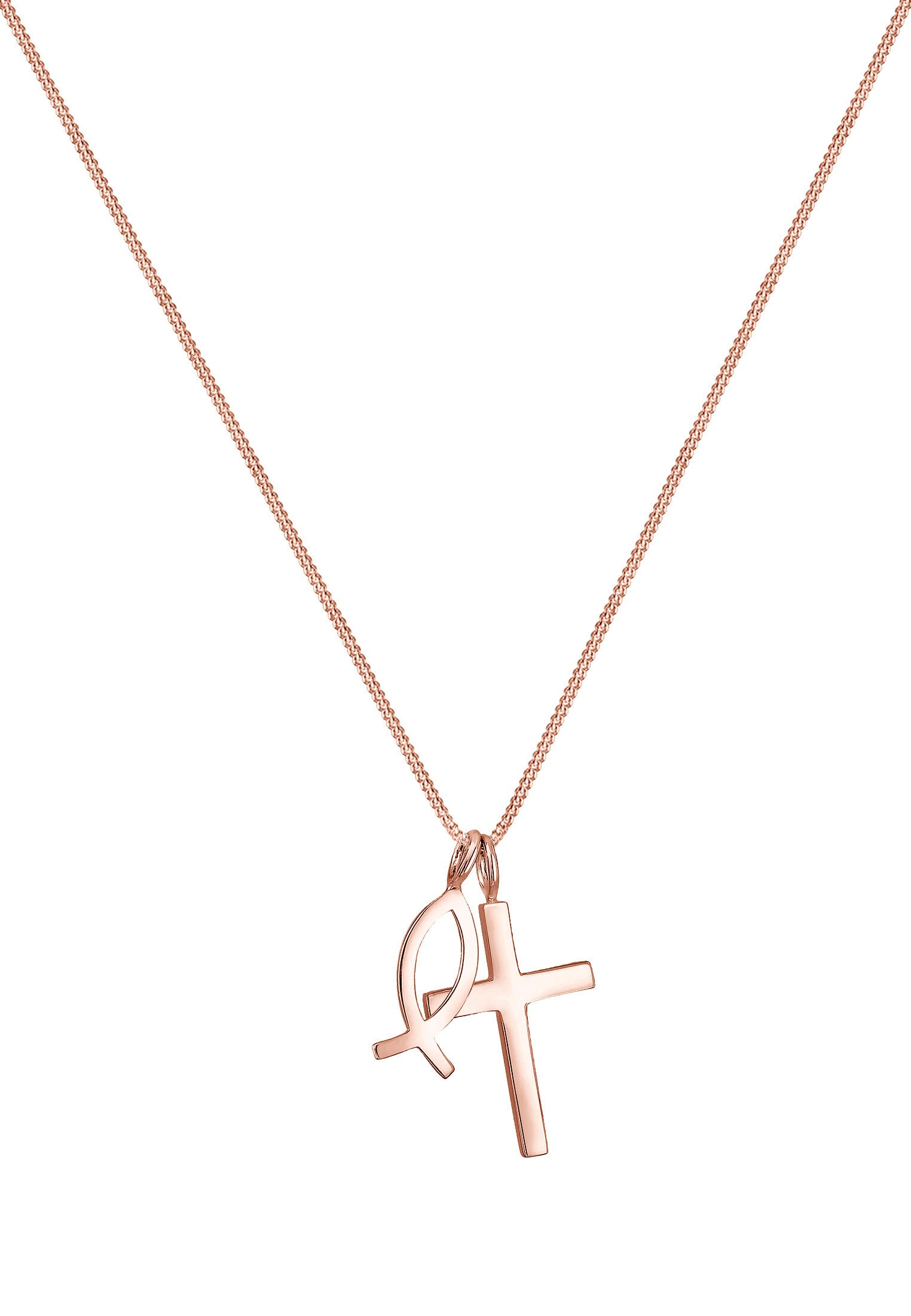 Elli Kette mit Anhänger »Halskette Kreuz Fisch Symbol Religion 925 Silber«