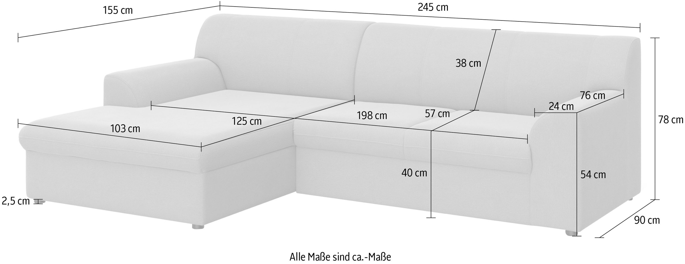 DOMO collection Ecksofa »Topper, elegant und zeitlos, kompaktes Stellmaß 245/155cm, L-Form«, mit Recamiere, wahlweise mit Schlaffunktion