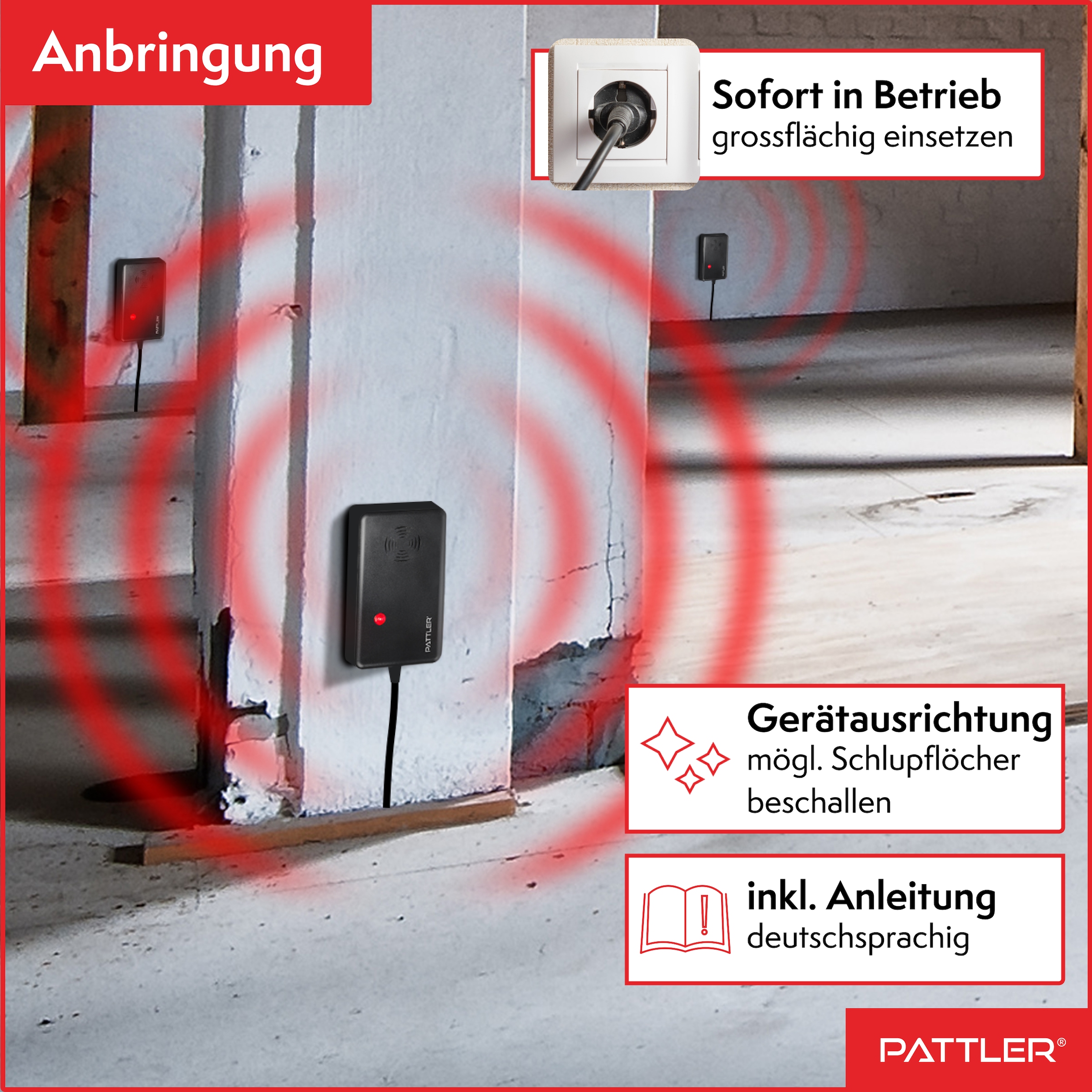 Pattler Ultraschall-Tierabwehr »Marderschreck mit  Hochfrequenztönen« 1 Gerät für ca. 60 m²