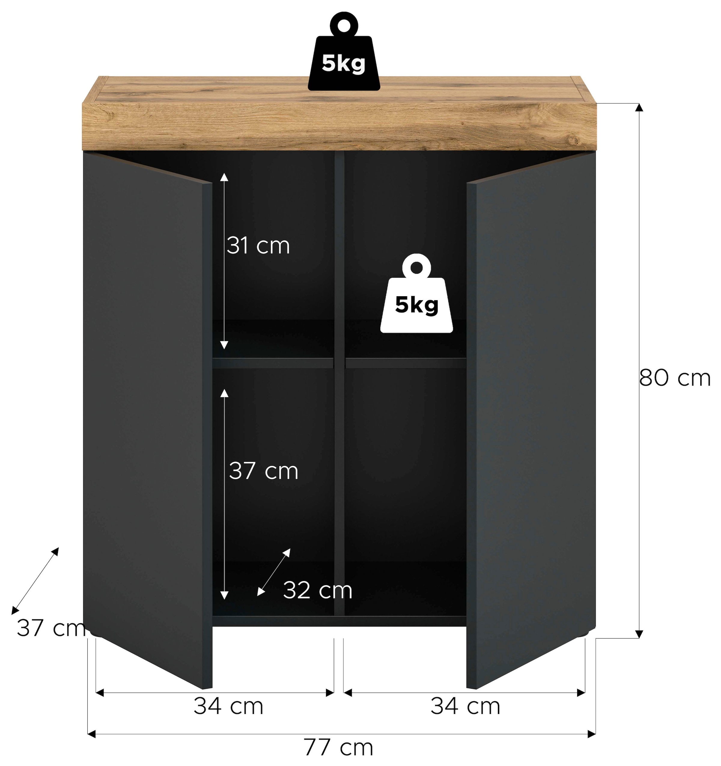 OTTO home Kommode »MAMBO, TOPSELLER!, Breite 77 cm, 2 Türen, 2 Einlegeböden« 1 Stk. tlg. Kommode, Anrichte, Wohnzimmer, Schlafzimmer