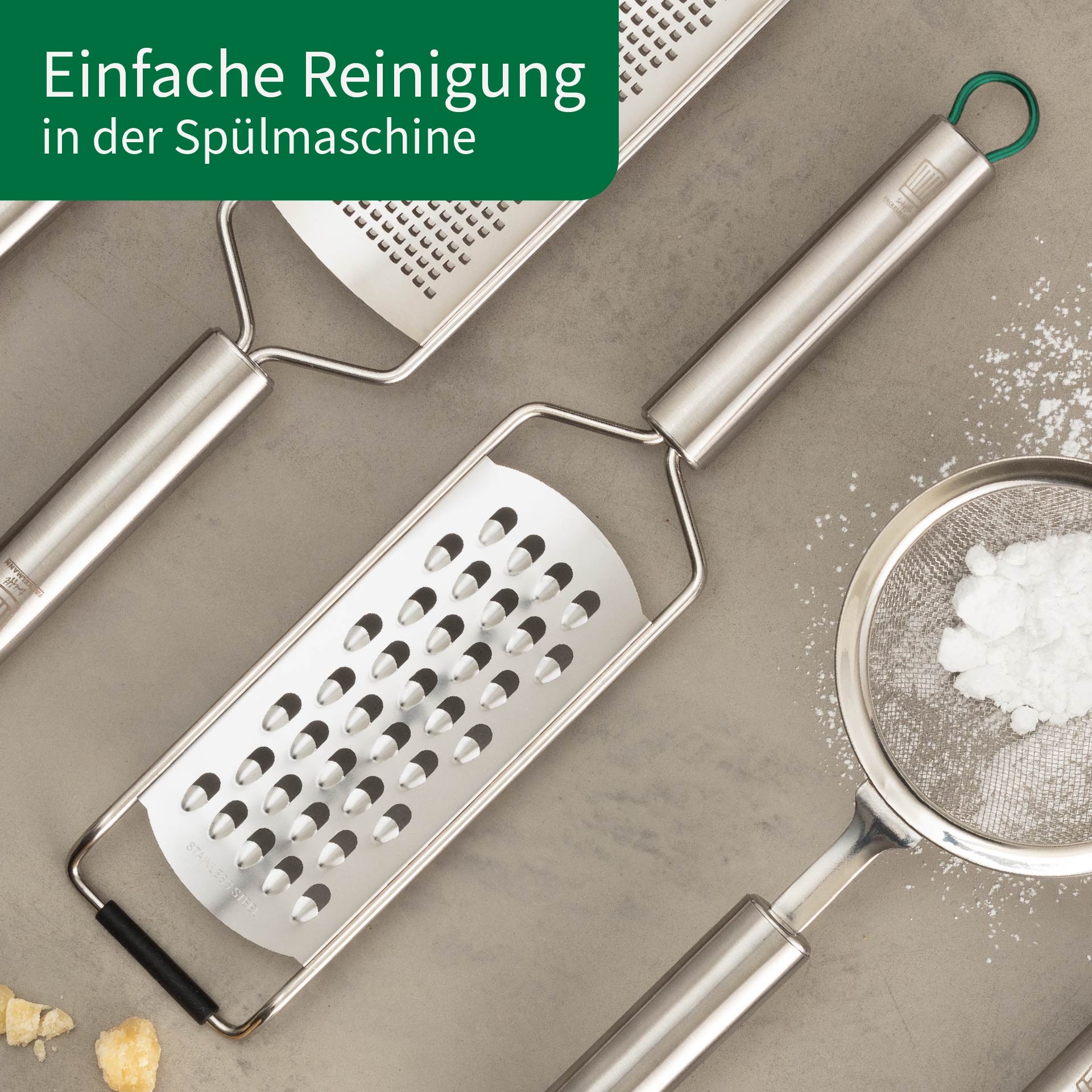 Chefkoch trifft Fackelmann Küchenreibe »München, aus Edelstahl, Reibe grob – hochwertige Ausführung« perfekt für Küchenprofis, spülmaschinengeeignet