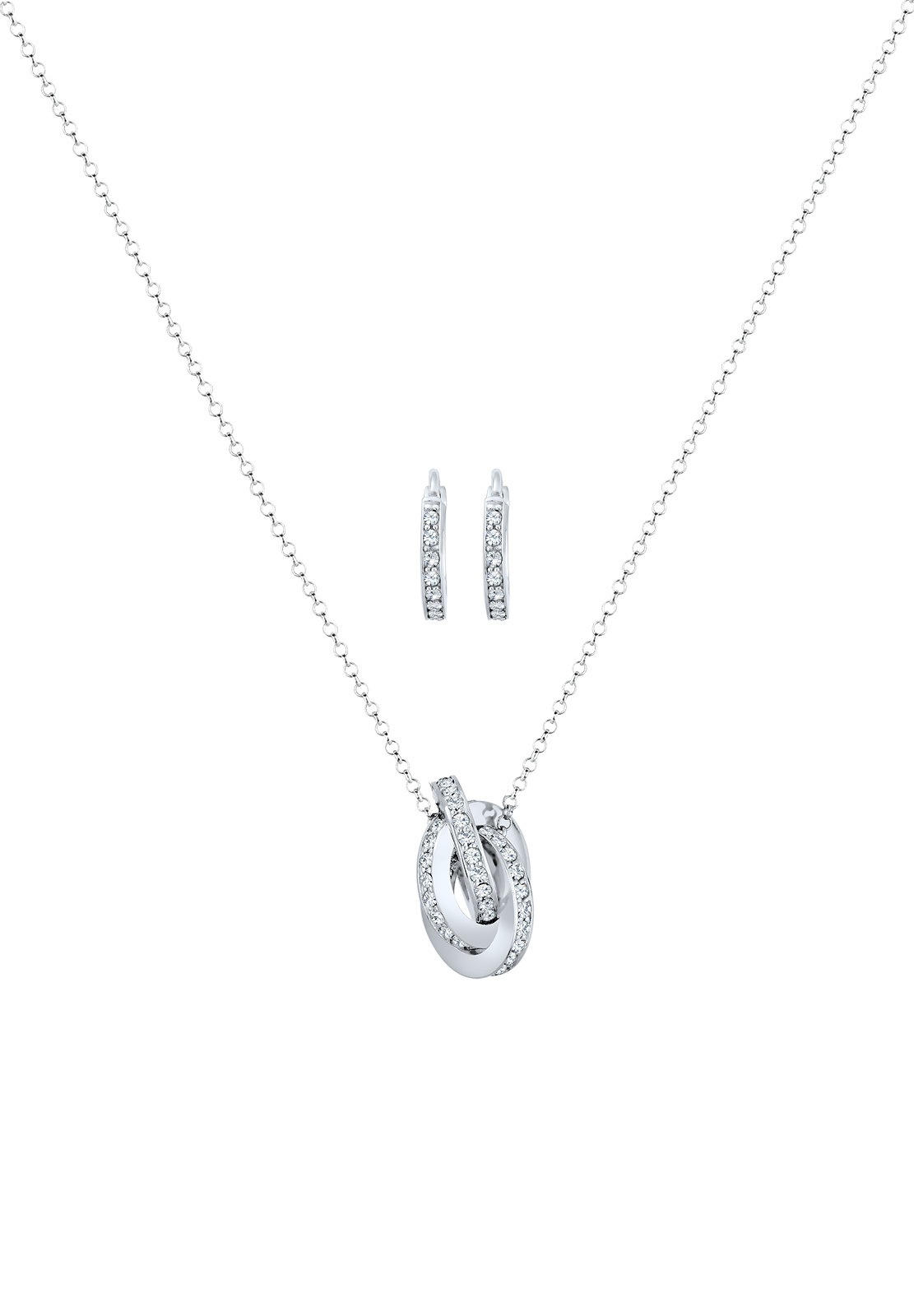 Elli Premium Ohrring und Ketten Set »Schmuckset Knoten Weiß 925 Sterling Silber, mit Kristallen von Swarovski®«