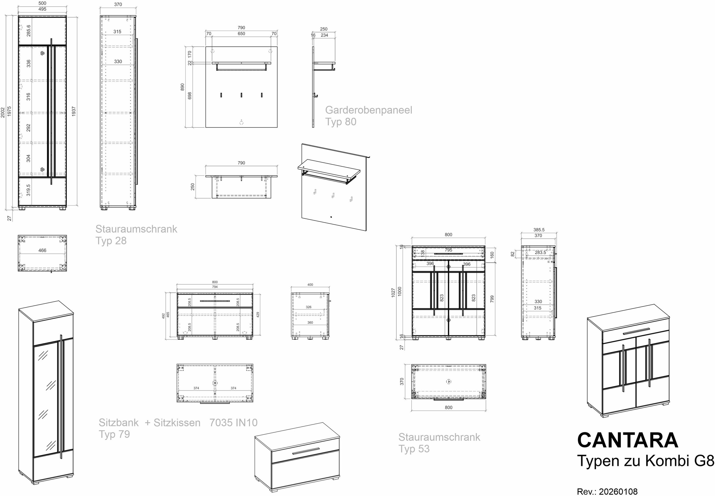 Home affaire Garderoben-Set »Cantara, moderne Garderobe, Komplettset mit viel Stauraum« Komplett-Set, 4 Stk. tlg.