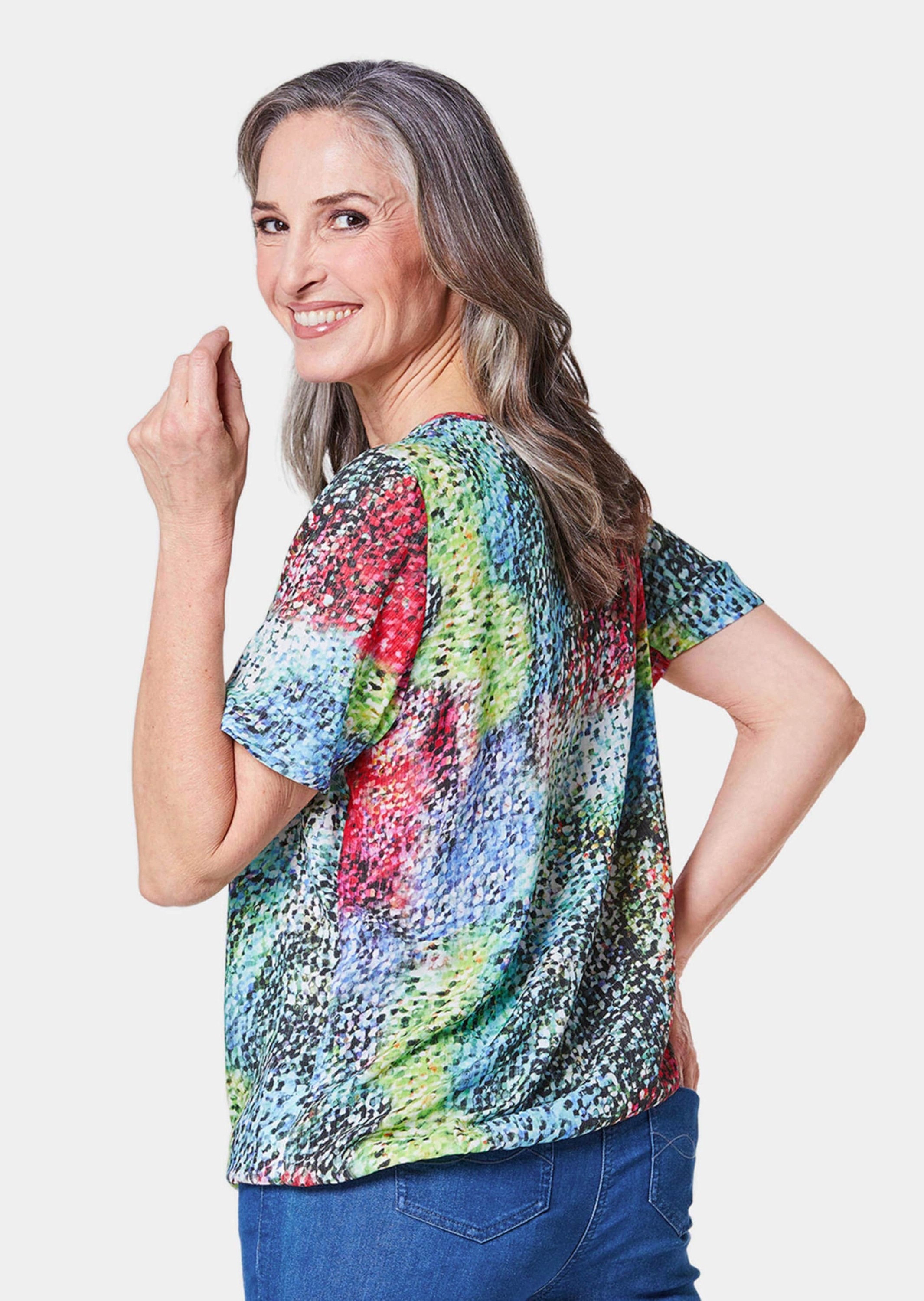 GOLDNER Druckbluse »Farbbrillante Druckbluse mit liebevollen Details«