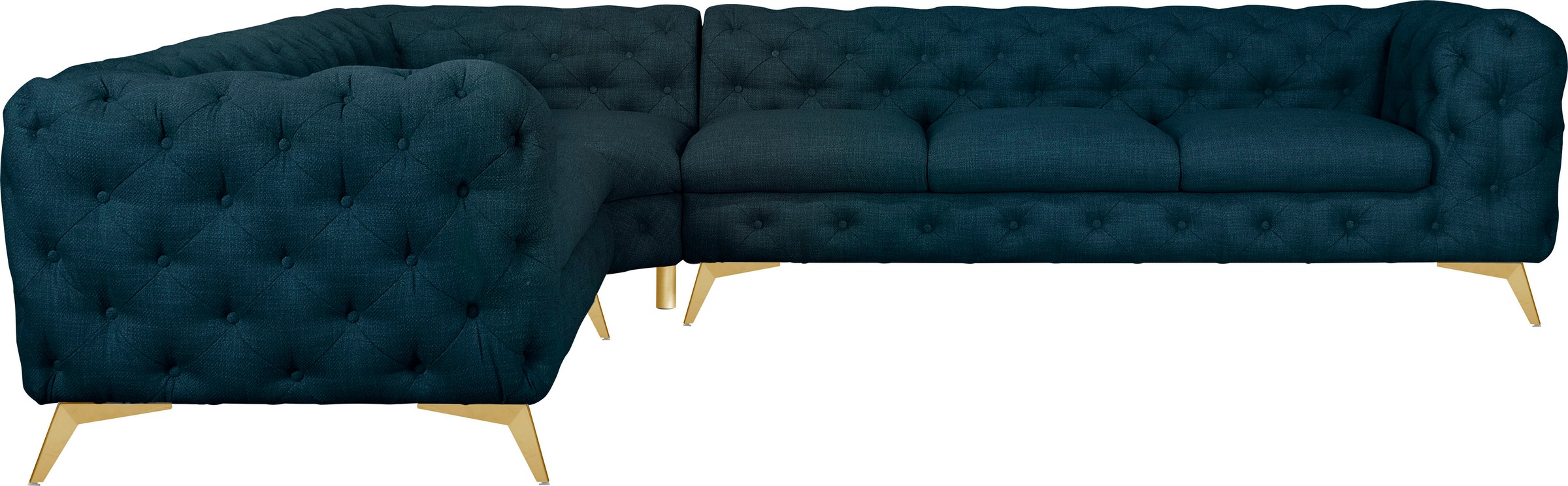 Leonique Chesterfield-Sofa »Ecksofa GLYNIS L-Form mit Wellenunterfederung, Maße B/T/H 323/264/75cm«, aufwändige Knopfheftung, moderne Chesterfield Optik, Fußfarbe wählbar
