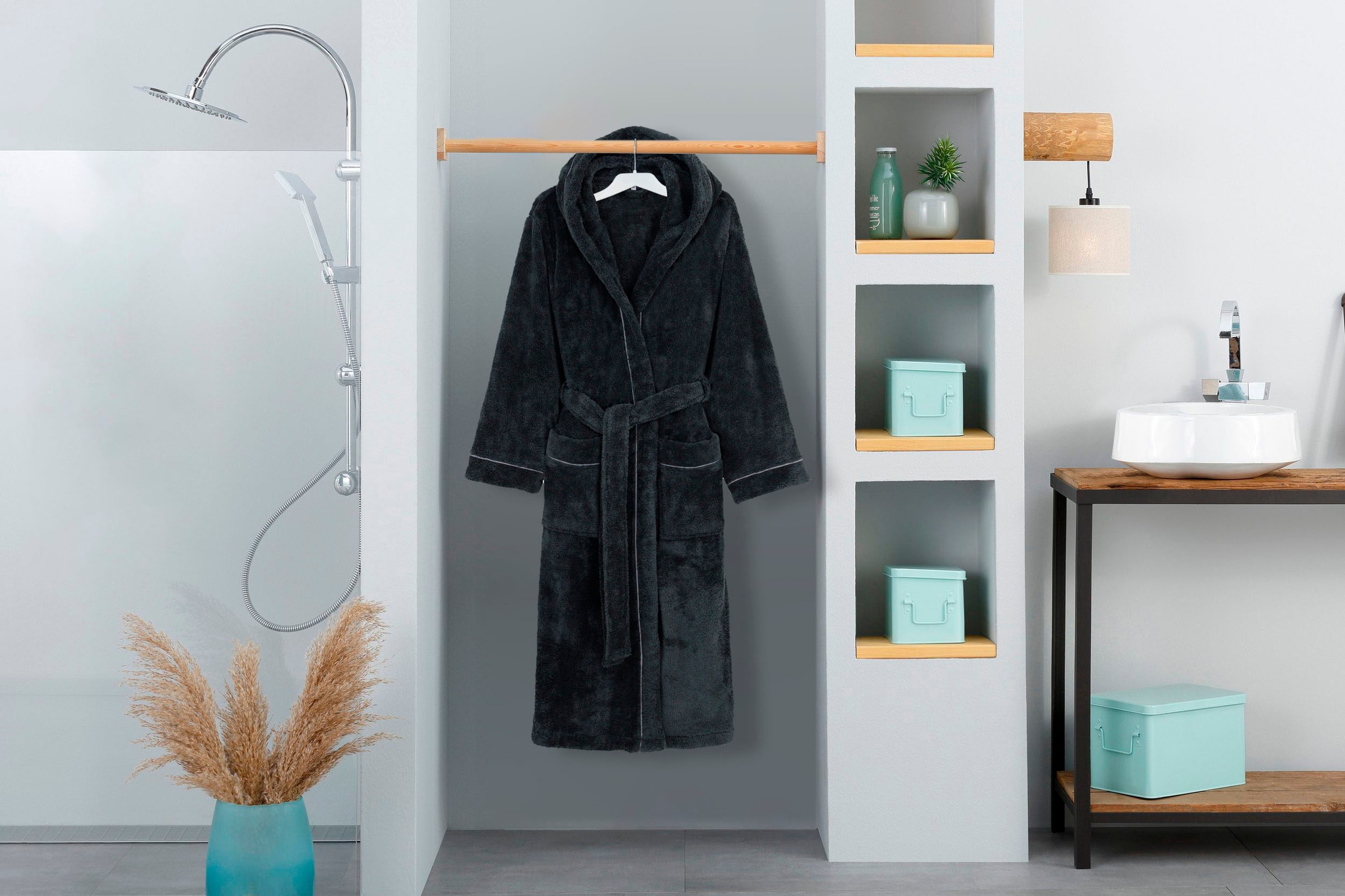 my home Unisex-Bademantel »Lillou, ideal für Sauna & Spa, Hotelbademantel, Morgenmantel«, (1 St.), kuschelig weicher Fleece, für Damen und Herren, XS-3XL