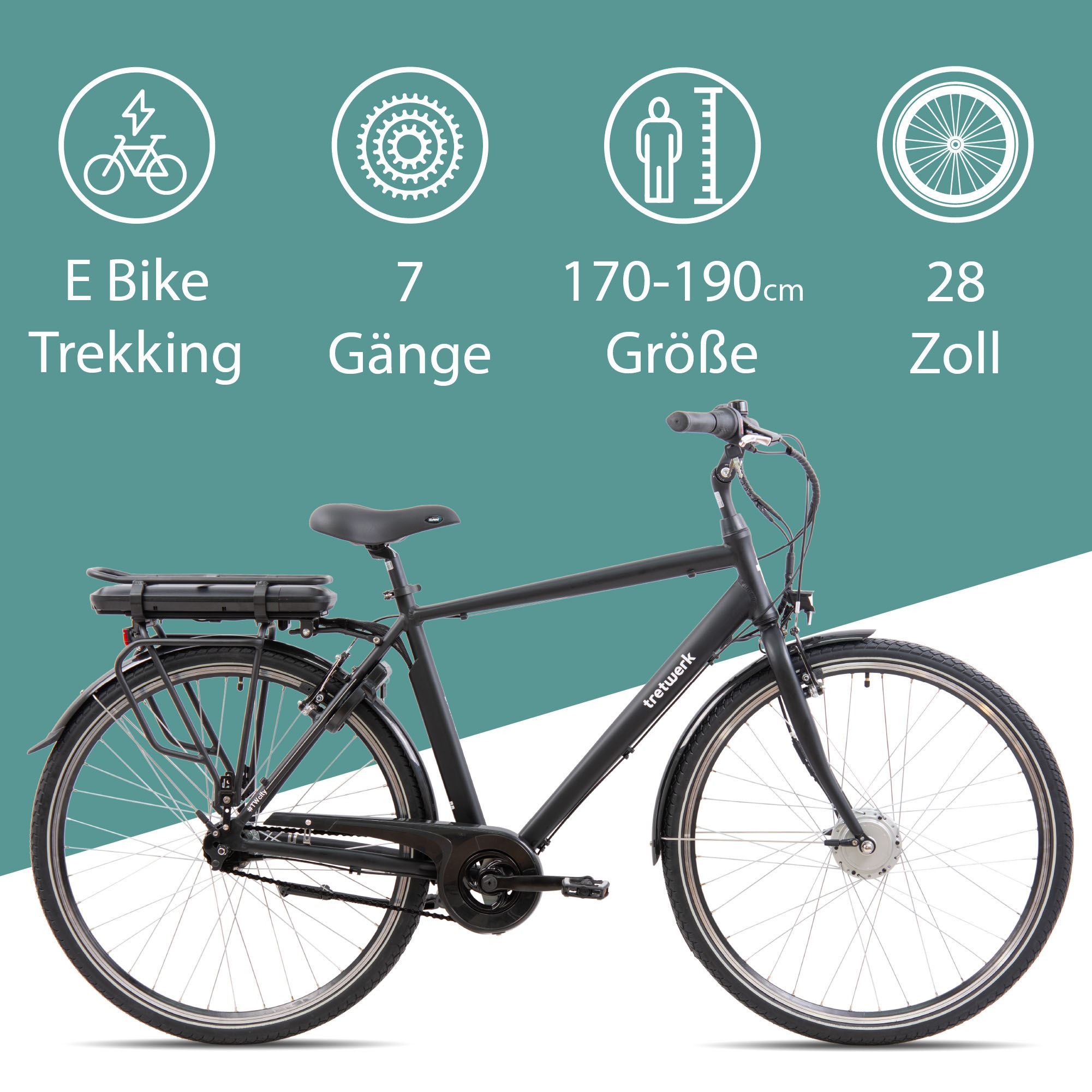 Tretwerk »Mystic« 7 Gang Nabenschaltung Frontmotor 250 W Pedelec, Elektrofahrrad für Damen u. Herren