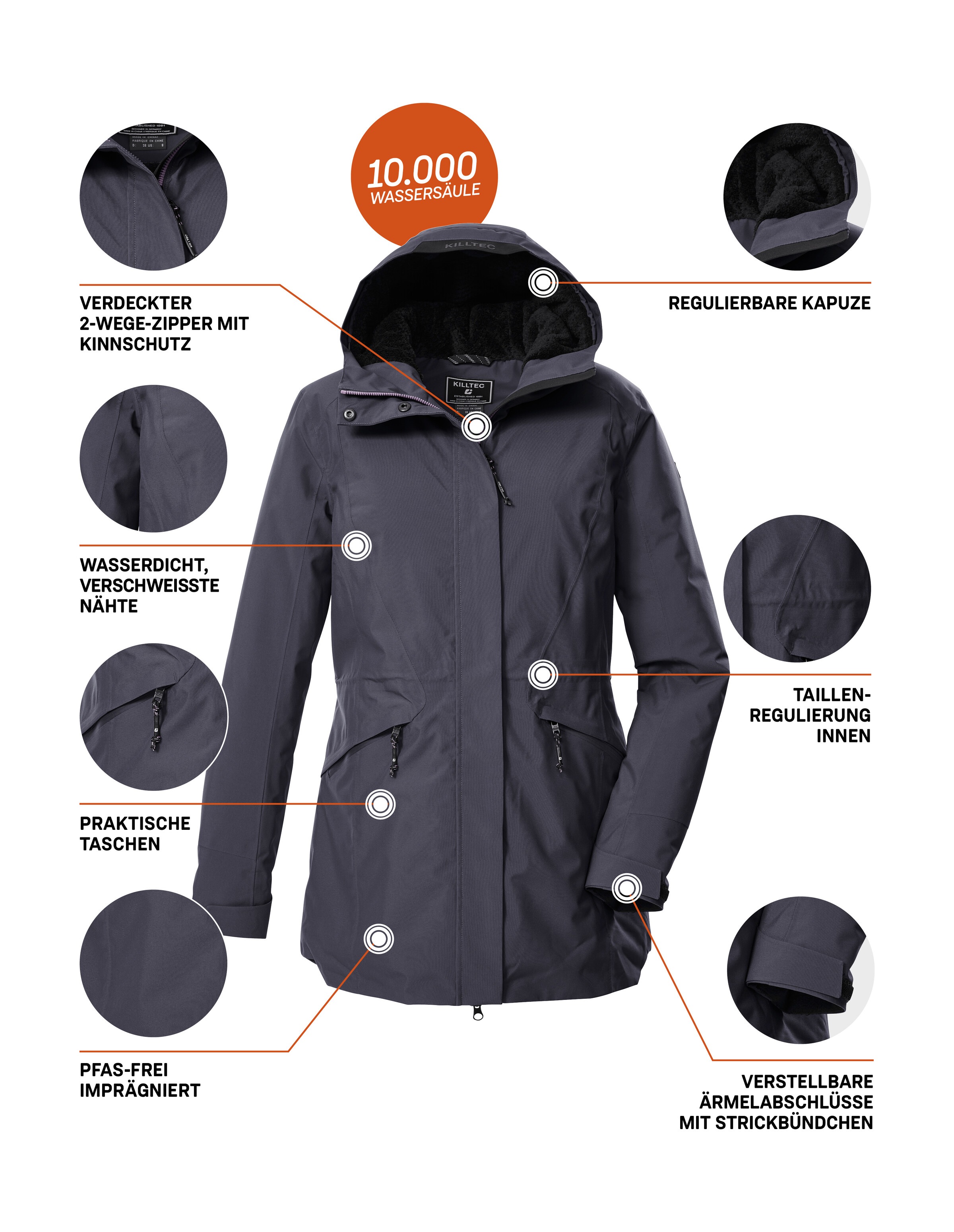 Killtec Parka »KOW 19 WMN PRK«, Wasserdichter, atmungsaktiver Damenparka mit verstellbarer Kapuze