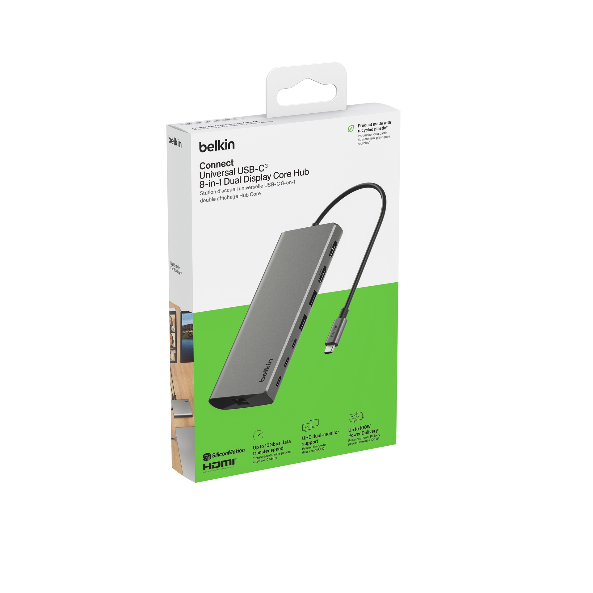 Belkin Laptop-Dockingstation »Connect Universal USB-C-8-in-1-Core-Hub für zwei Bildschirme«, (1 St.), unterstützt 2 UHD Monitore, 4K/60 Hz und 4K/30 Hz