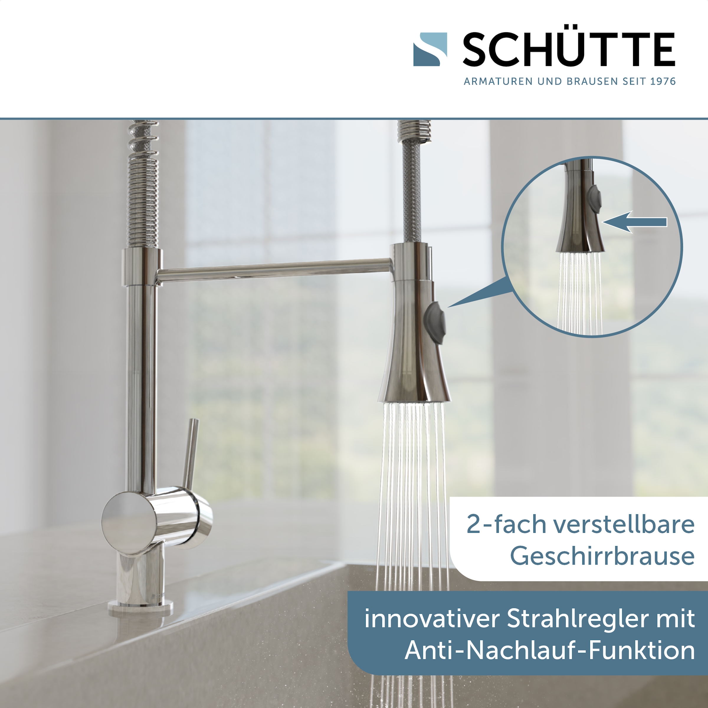 Schütte Spültischarmatur »CORNWALL« Niederdruck Armatur Küche, Wasserhahn ausziehbar, Mischbatterie, Chrom