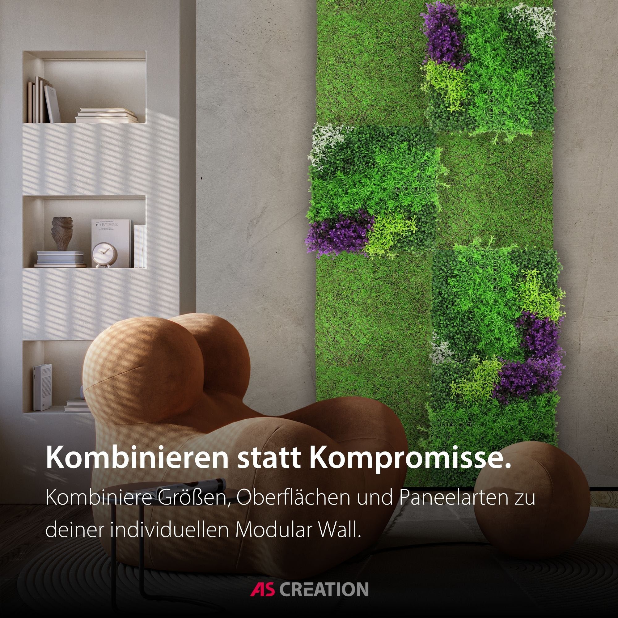 Architects Paper Wandpaneel »A.S. Création Modular Wall Wandpaneel Pflanzenoptik Natur« 1 tlg. Natur- und Kunstfasern auf rPET-Filz für botanische 3D-Wände