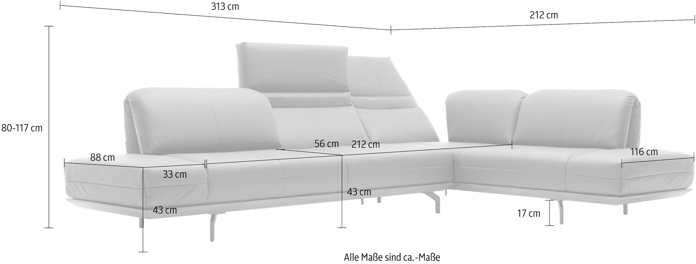 Creation BY ROLF BENZ Ecksofa »CR.420, Designecksofa, L-Form«, in 2 Qualitäten, Holzrahmen in Eiche Natur oder Nußbaum, Breite 313 cm