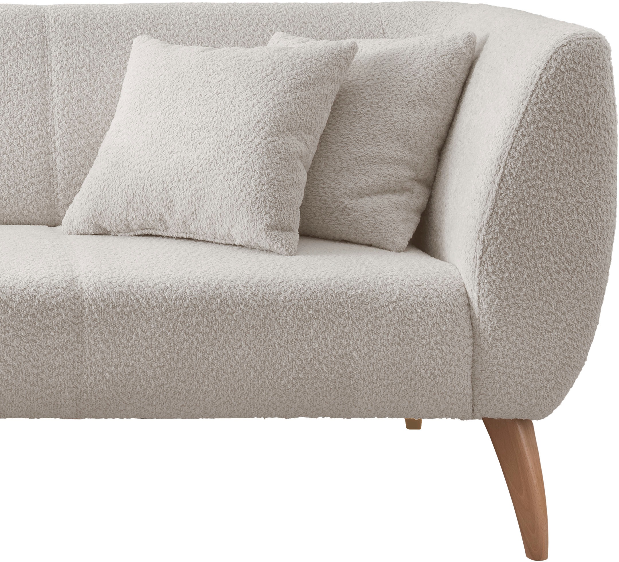 INOSIGN Ecksofa »Colori Polstermöbel mit zeitlos eleganter Rückenführung. L-Form«, Holzfußfarbe wählbar, inkl. 4x Zierkissen