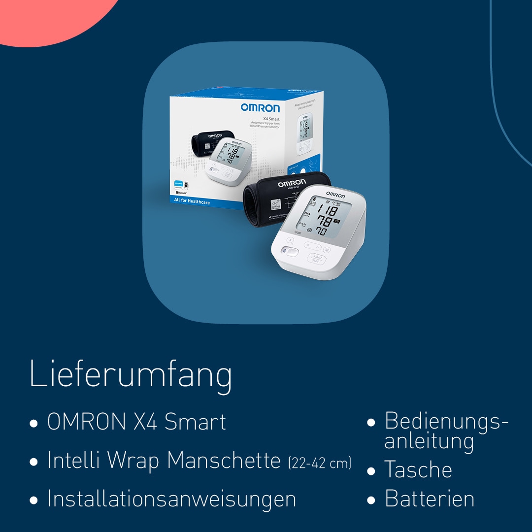 Omron Oberarm-Blutdruckmessgerät »X4 Smart«, mit Bluetooth und Intelli Wrap Manschette, mit kostenloser App