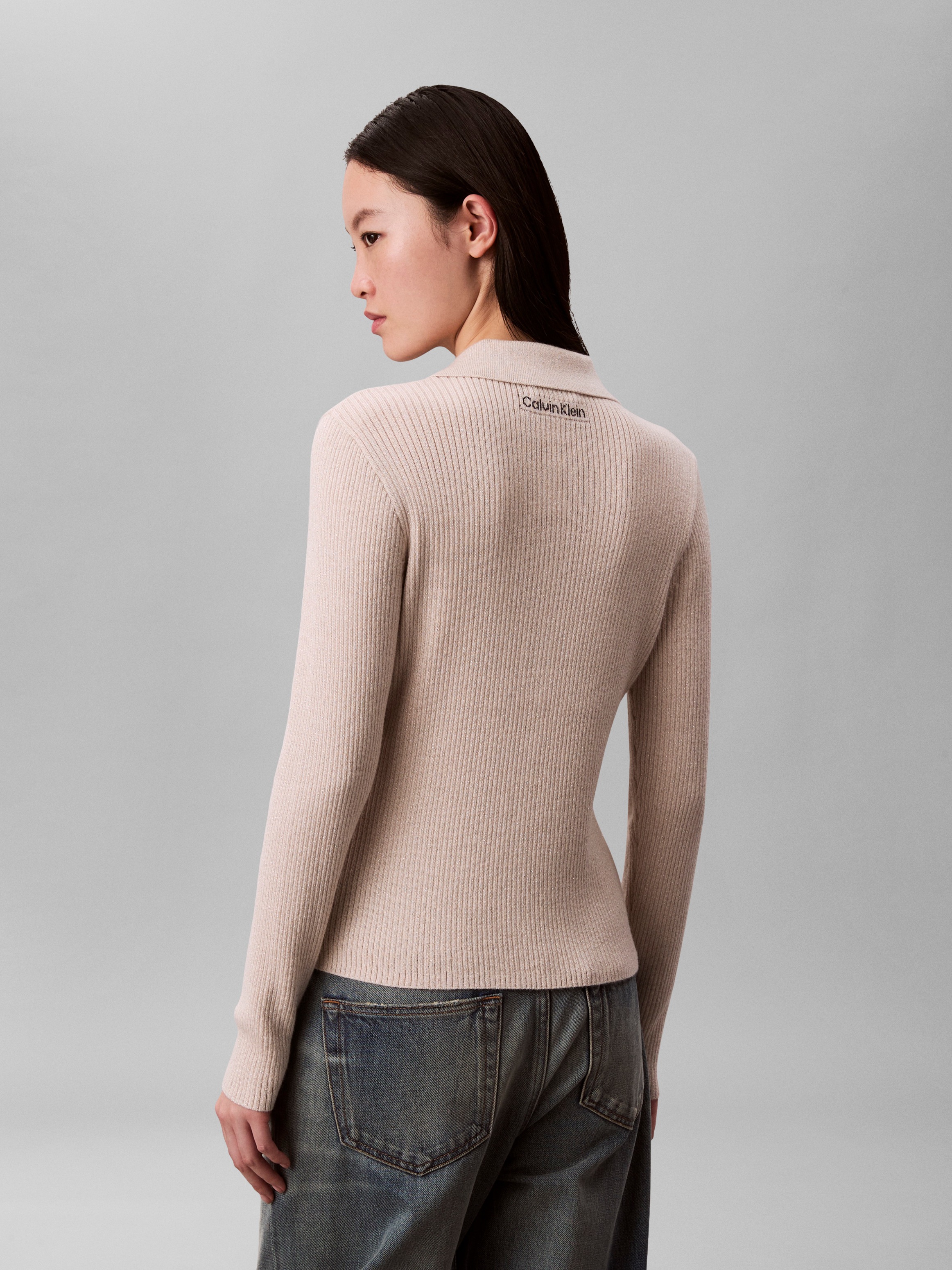 Calvin Klein Jeans Strickjacke Regular fit mit Glitzer und Rundhalsausschnitt