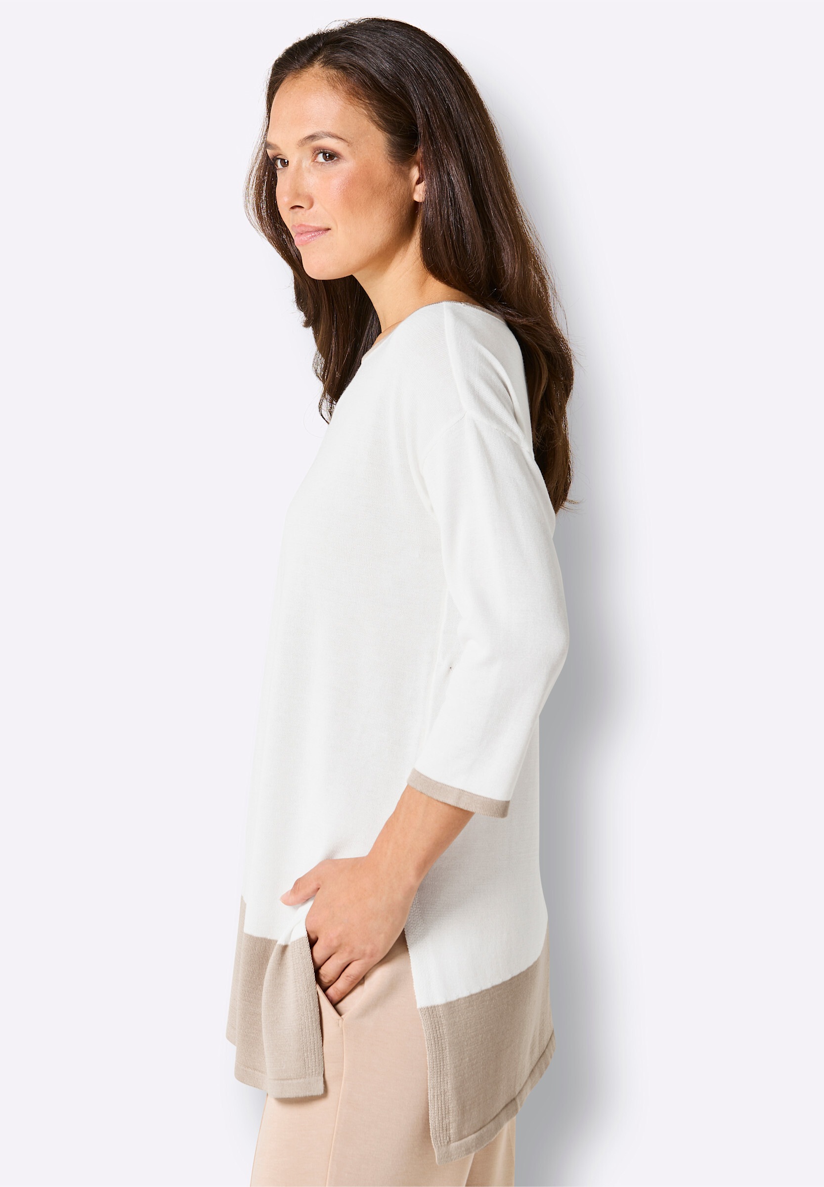 creation L Rundhalspullover »Modal-Baumwoll-Longpullover Longpullover mit U-Boot-Ausschnitt«