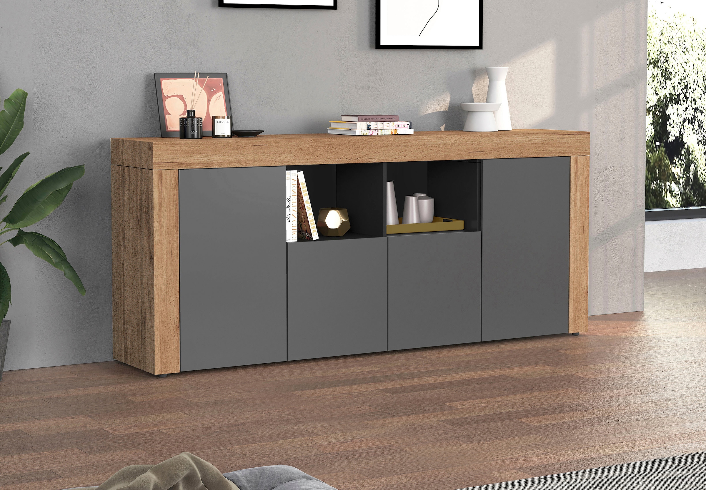 INOSIGN Sideboard »CHRONOS Breite 200 cm  mit 4 Türen, 2 offene und 8 geschlossene Fächer« 1 Stk. tlg. Sideboard,Kommode, Schrank, Grifflos mit Push to Open, Made in Italy
