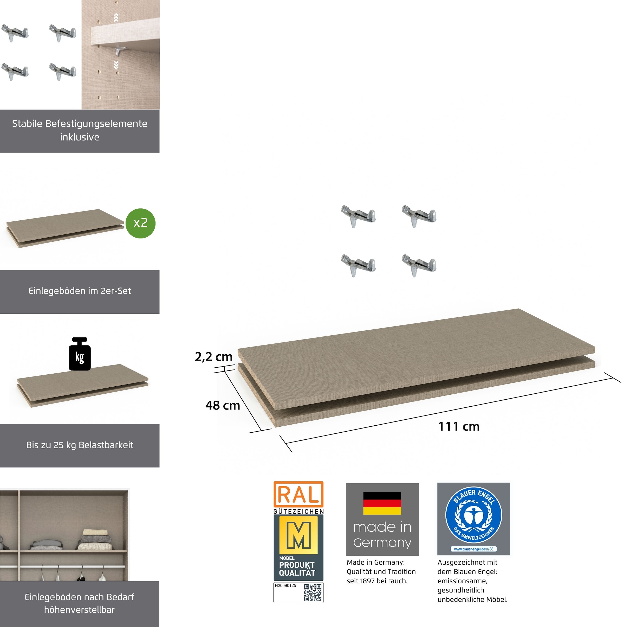 rauch »Zubehör für Rauch-Schwebetürenschränke ORANGE/BLUE« 2er-Set Breite 111 cm, Tiefe 48 cm