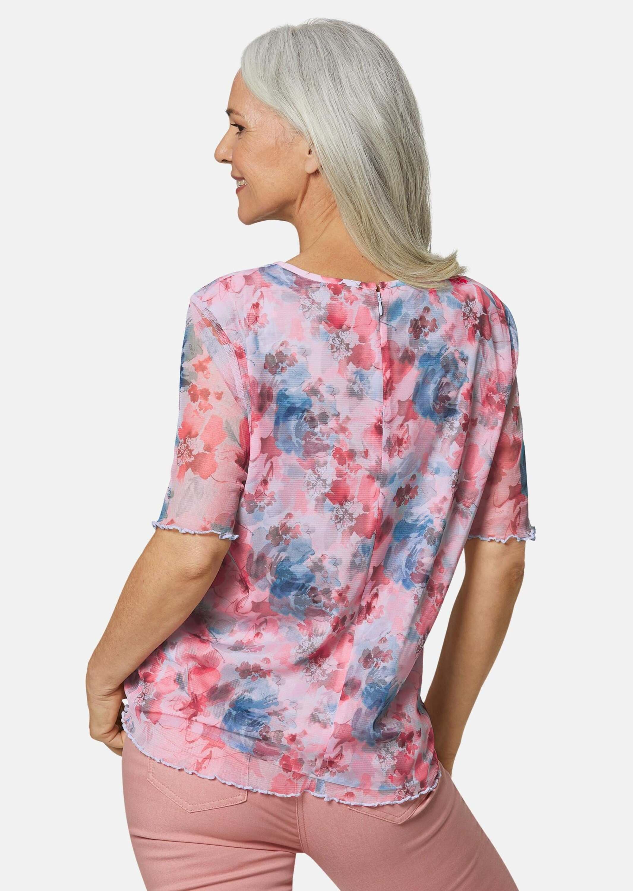 GOLDNER Kurzarmbluse »Kurzgröße Druckbluse aus herrlich weichem Mesh«
