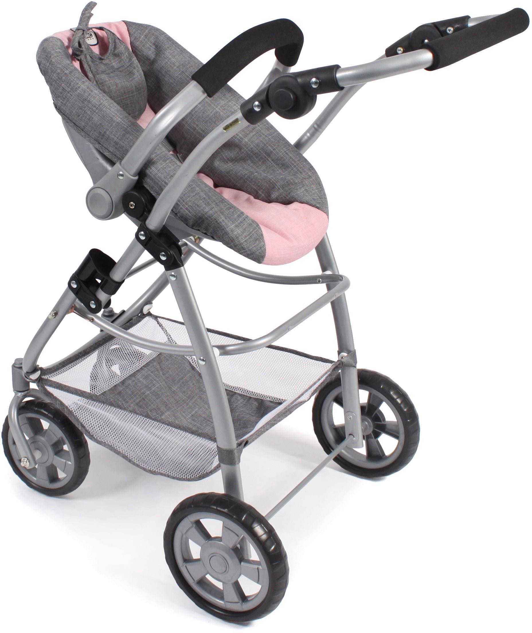 CHIC2000 Kombi-Puppenwagen »Emotion All In 3in1, Grau-Rosa«, inkl. Babywanne, Babyschale und Sportwagenaufsatz