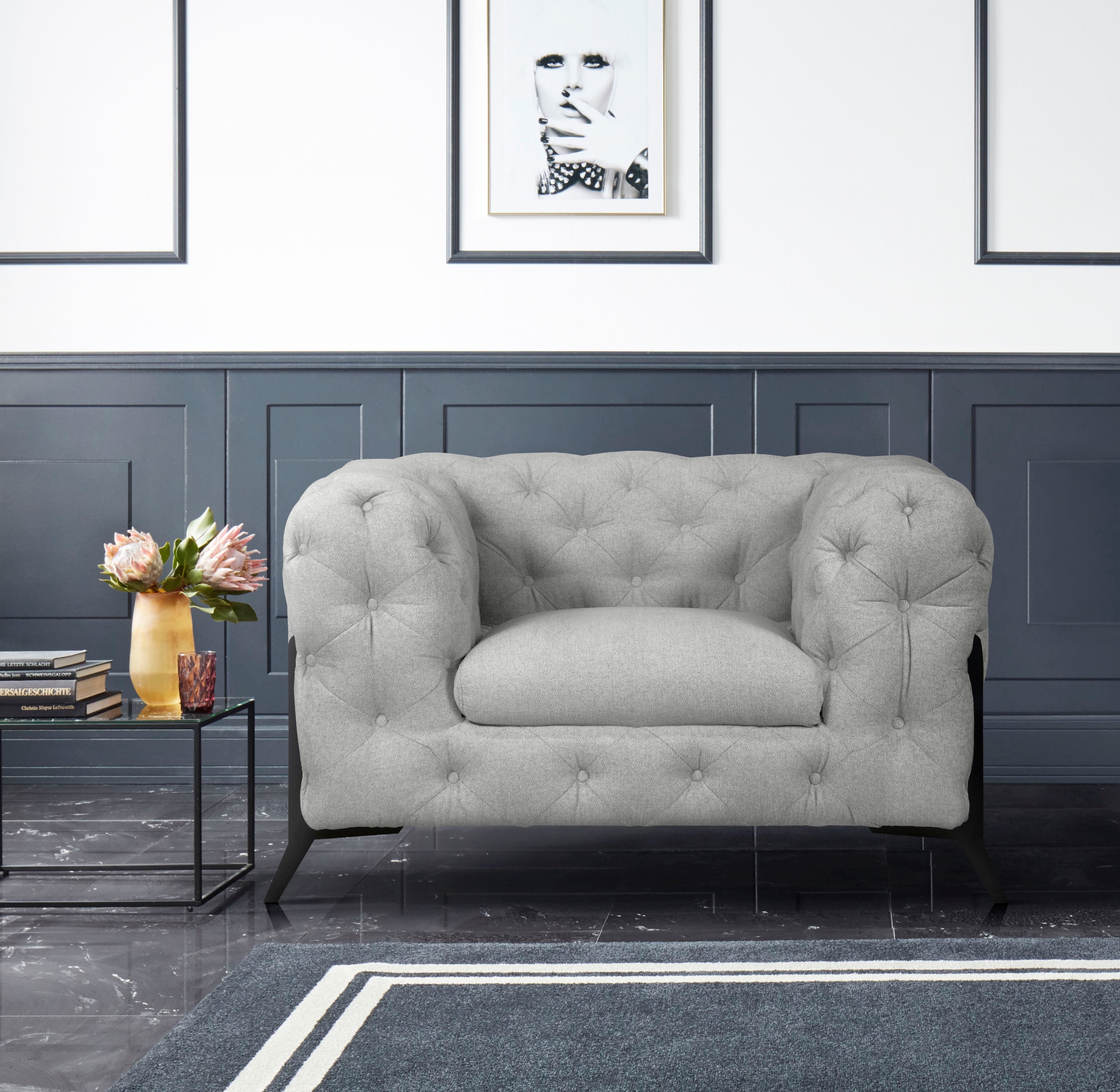 Leonique Chesterfield-Sessel »Amaury Sessel«, aufwändige Knopfheftung, moderne Chesterfield Optik, Fußfarbe wählbar