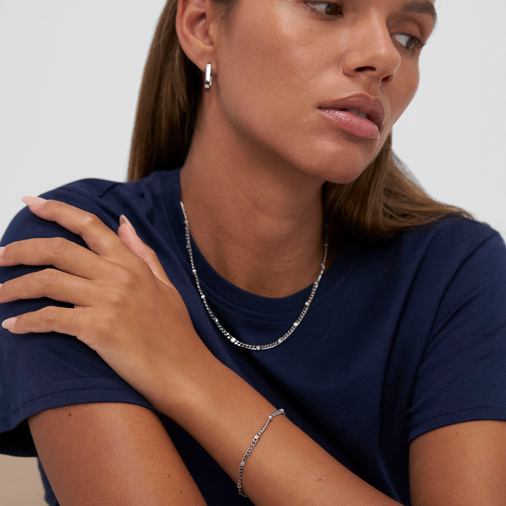 Copenhagen Studios Edelstahlkette »Schmuck Geschenk Halskette Glittery Cuban« mit Strassstein