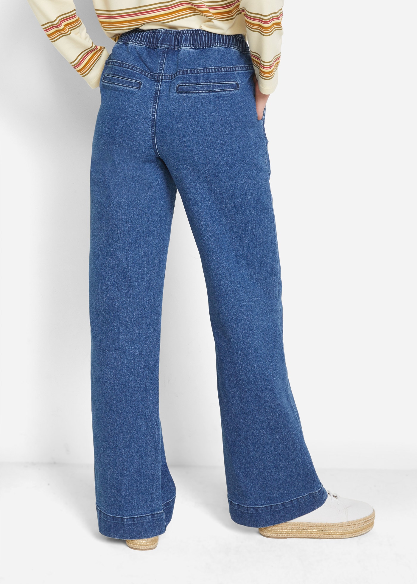 bonprix Weite Jeans »Wide Leg Jeans Mid Waist, Stretch« Loose Fit Passform, mit elastischem Bund und Tunnelzug
