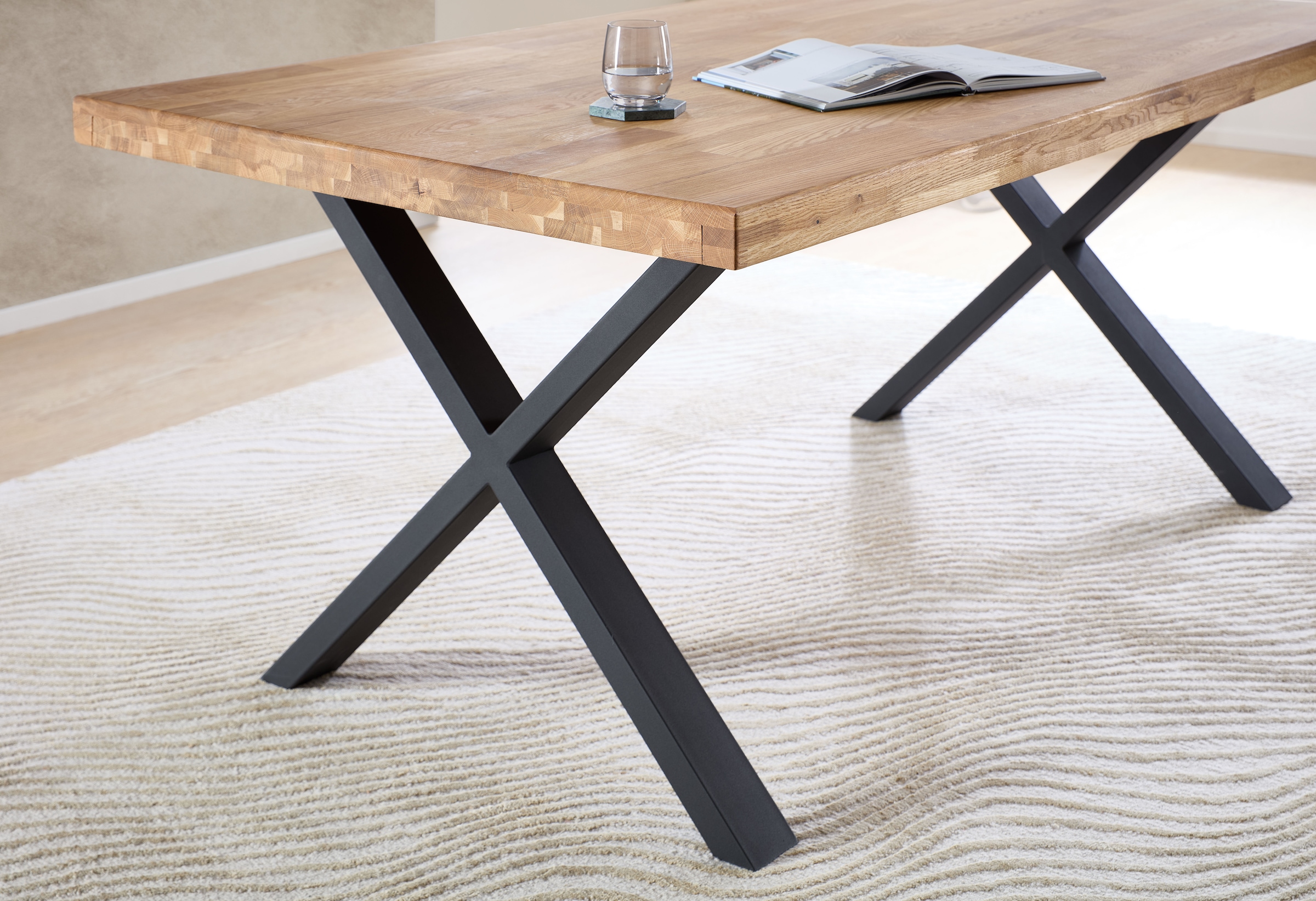 Stolkom Esstisch »Chris Esszimmertisch Eiche Massivholz, BxHxT 110x47x70 cm«, Gerade Kante, Industrial Style Eiche Massivholz