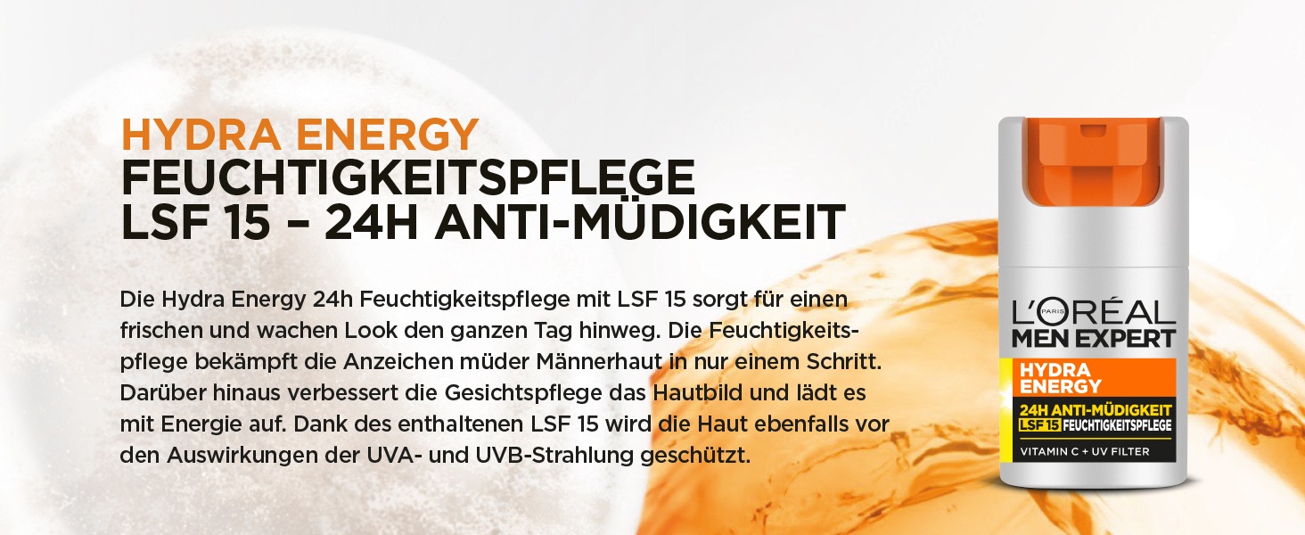 L'ORÉAL PARIS MEN EXPERT Gesichtsgel »Hydra Energy 24H Pflege LSF15«, mit Lichtschutzfaktor