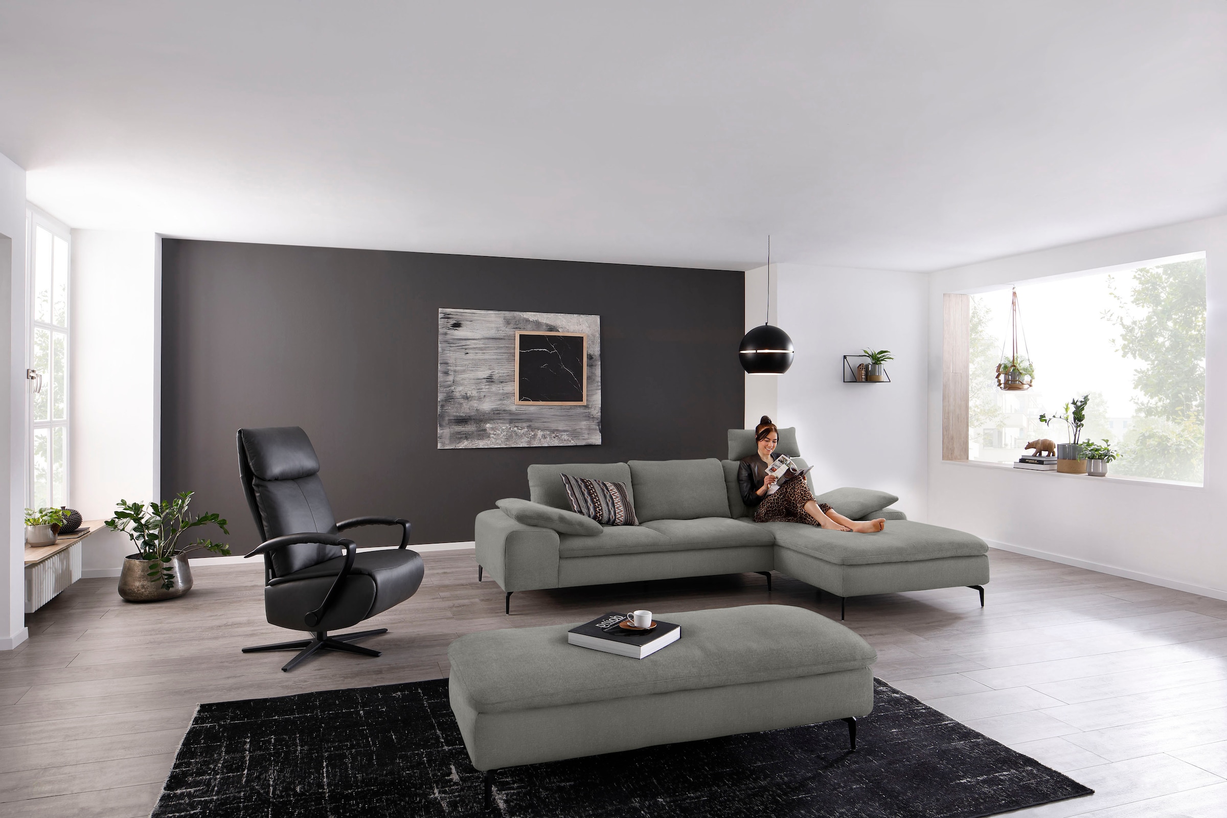 W.SCHILLIG Ecksofa »valentinoo, Designsofa, bequem, elegant und zeitlos, L-Form«, (Set), inklusive Hocker, mit Sitztiefenverstellung, Breite 299 cm