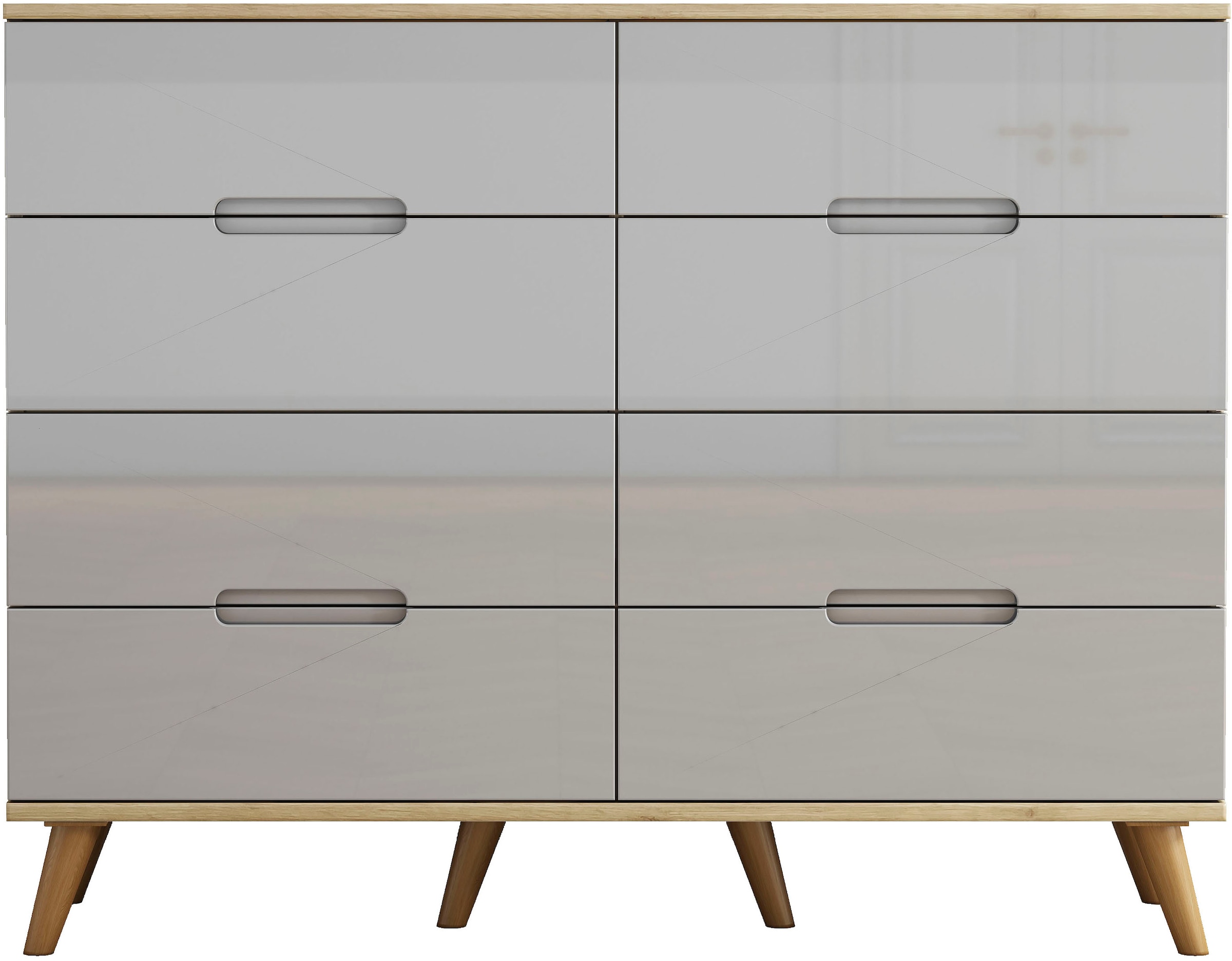 OTTO home Kommode »Lund« mit glänzenden Fronten, Griffmulden, helles Holzdekor, Breite 120 cm