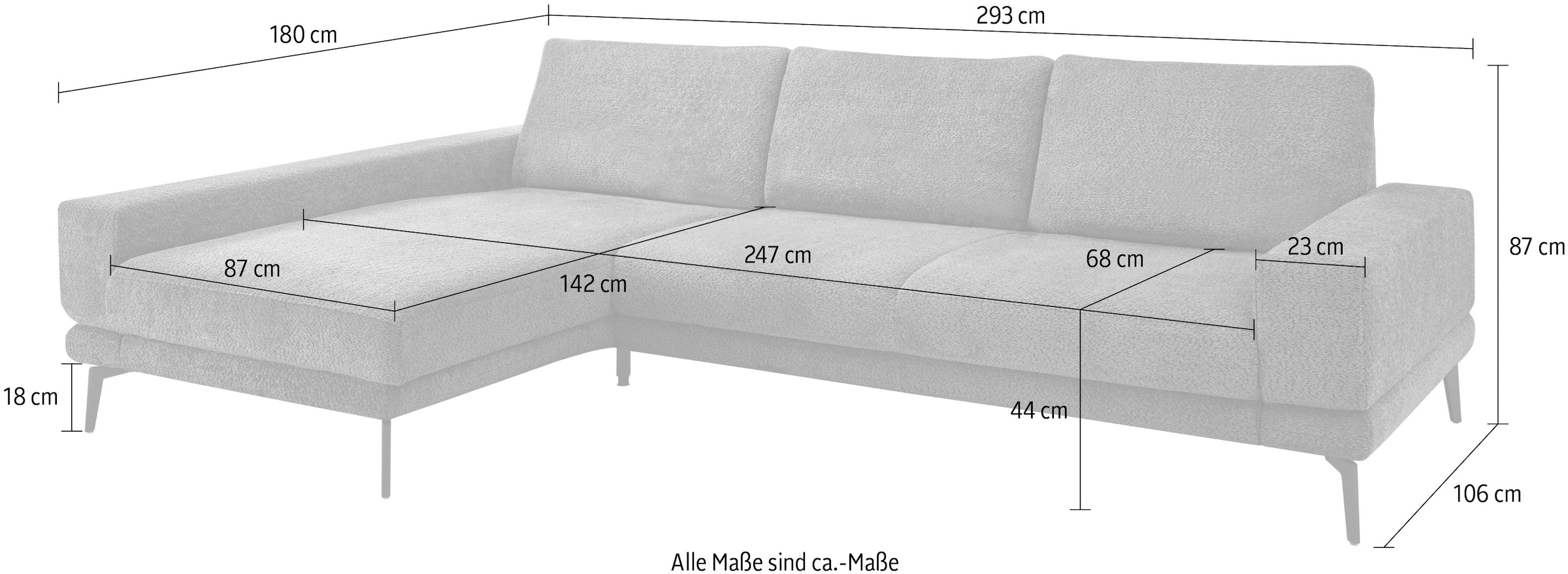 set one by Musterring Ecksofa »SO 3600«, Sitzhöhe 44 cm, Federkern, B 293 x T 180 cm, Kama olive