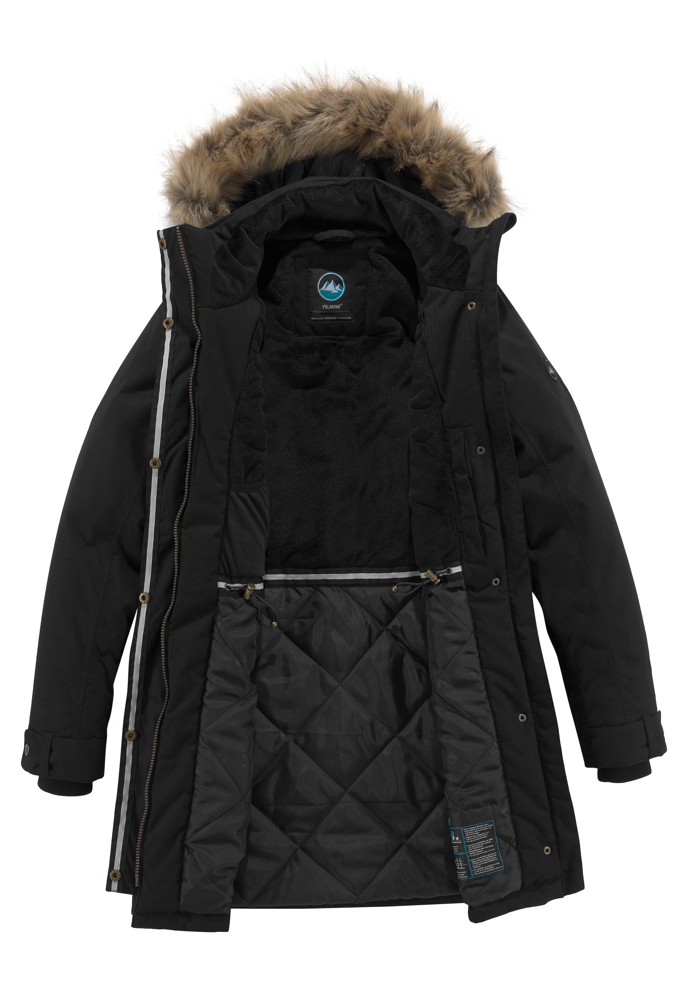Polarino Funktionsparka mit Kapuze Atmungsaktiv, winddicht und wasserdicht. Warm wattiert.