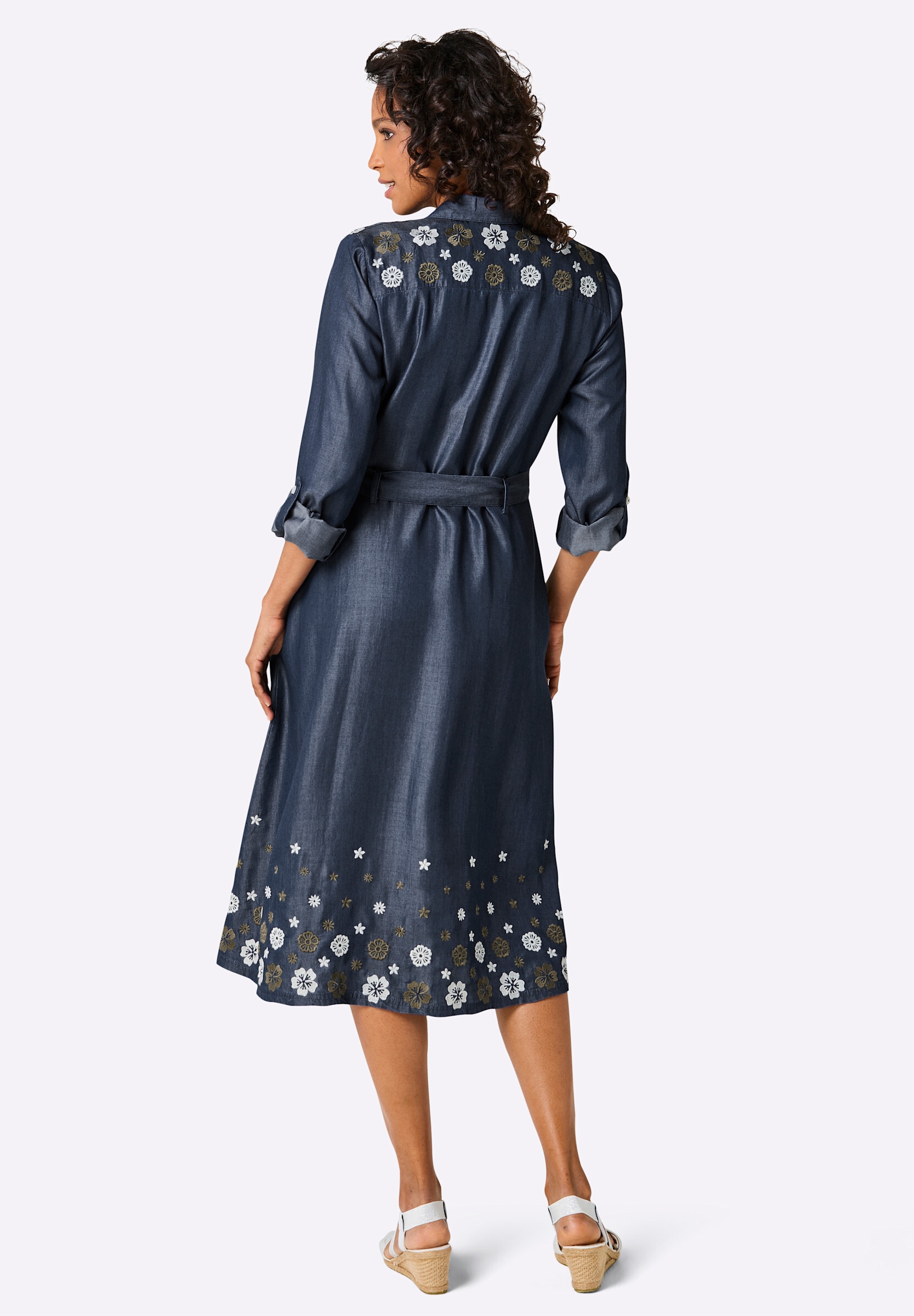 creation L Hemdblusenkleid »Lyocell-Kleid Webkleid mit Blüten-Stickerei« Ohne Taschen