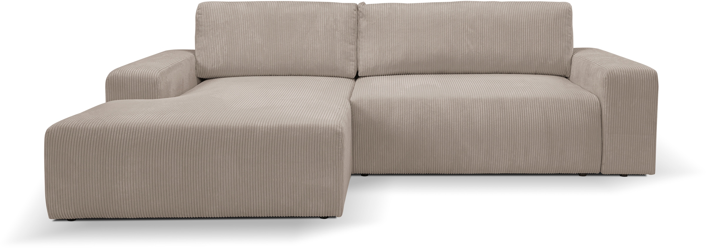 WERK2 Ecksofa »Rotterdam-L, kuschelweicher Cord oder Breitcord, L-Form, Breite 267 cm«, Design Ecksofa mit Schlaffunktion & Bettkasten, Cord, Hellgrau/Beige