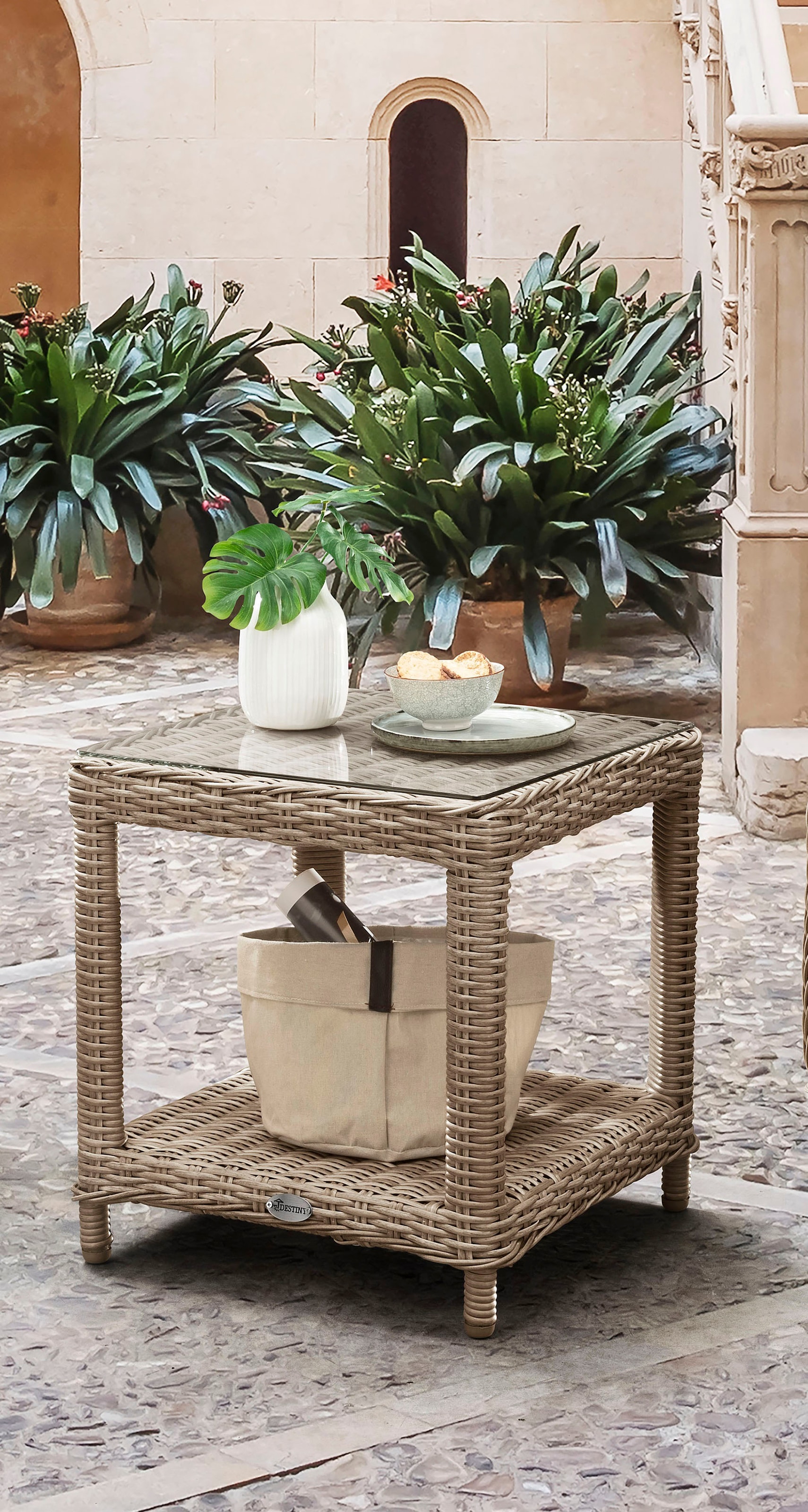 Destiny Balkonset »LUNA MERANO«, (7 tlg., 2x Sessel, 1x Beistelltisch, inkl. Auflagen), Aluminium, Polyrattan