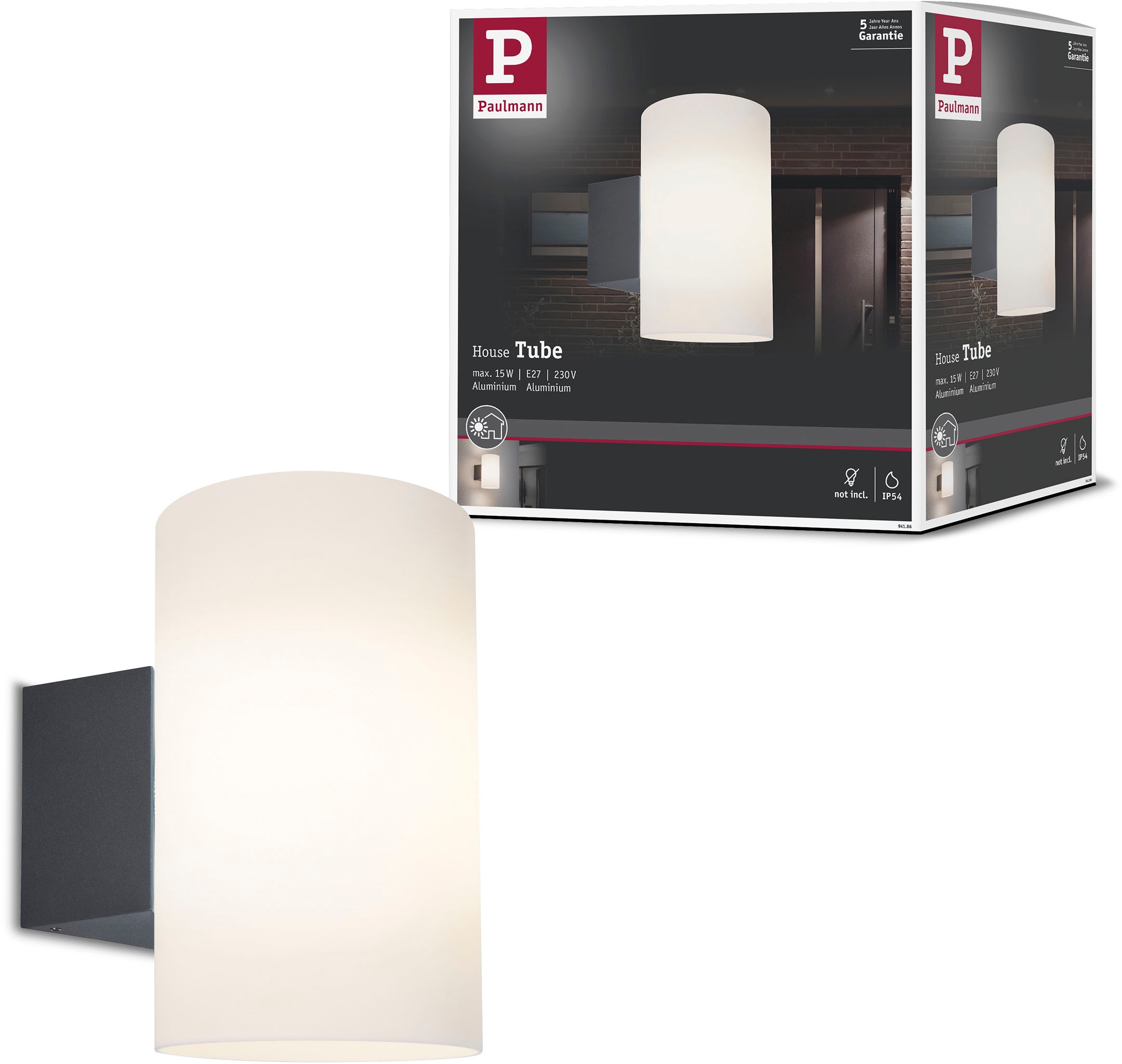 Paulmann LED Außen-Wandleuchte »Outdoor 230V Tube IP54 E27 max 15W Anthrazit Kunststoff«, 1 flammig, Leuchtmittel E27 | ohne Leuchtmittel, E27, IP54
