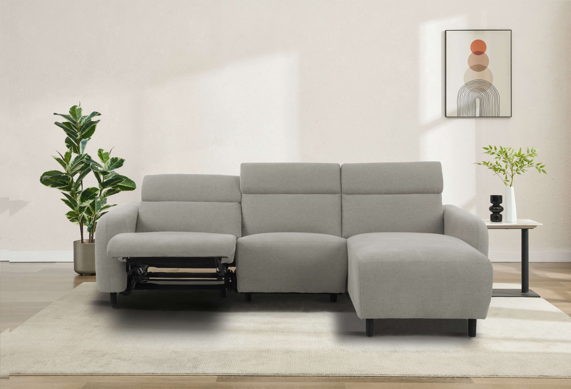 Home affaire Ecksofa »SKAANE Struktur, L-Form, 274 cm, manuelle u. elektrische Funktion,«, rundes Design, Kopfteilverstellung, Federkernpolsterung