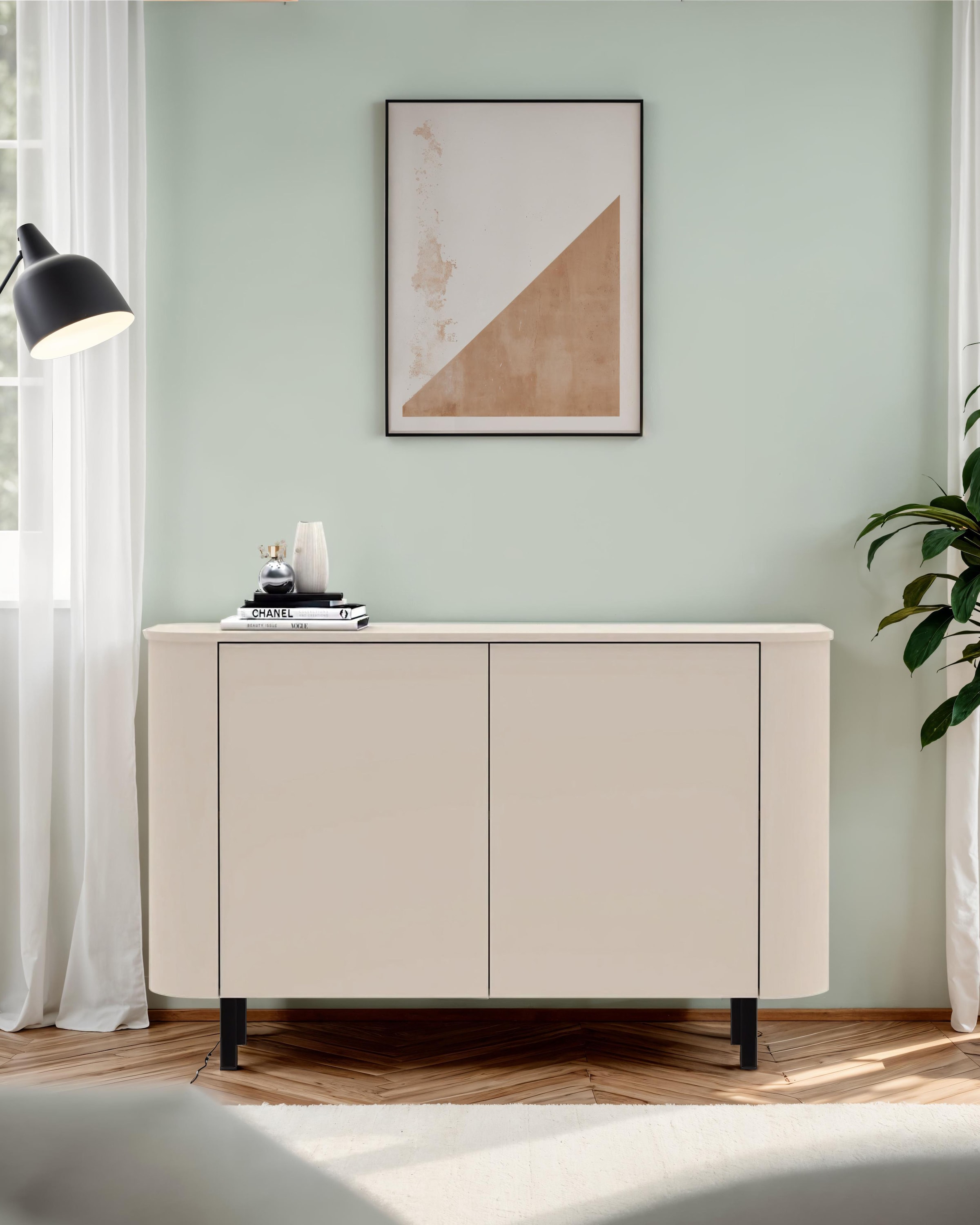 INOSIGN Sideboard »Lido, 131 cm breit, 2 Türen, Anrichte, Kommode, Stauraumschrank« Formgebogenes MDF, Stirnseiten mit Rundung, Push-to-open, Metallfüße