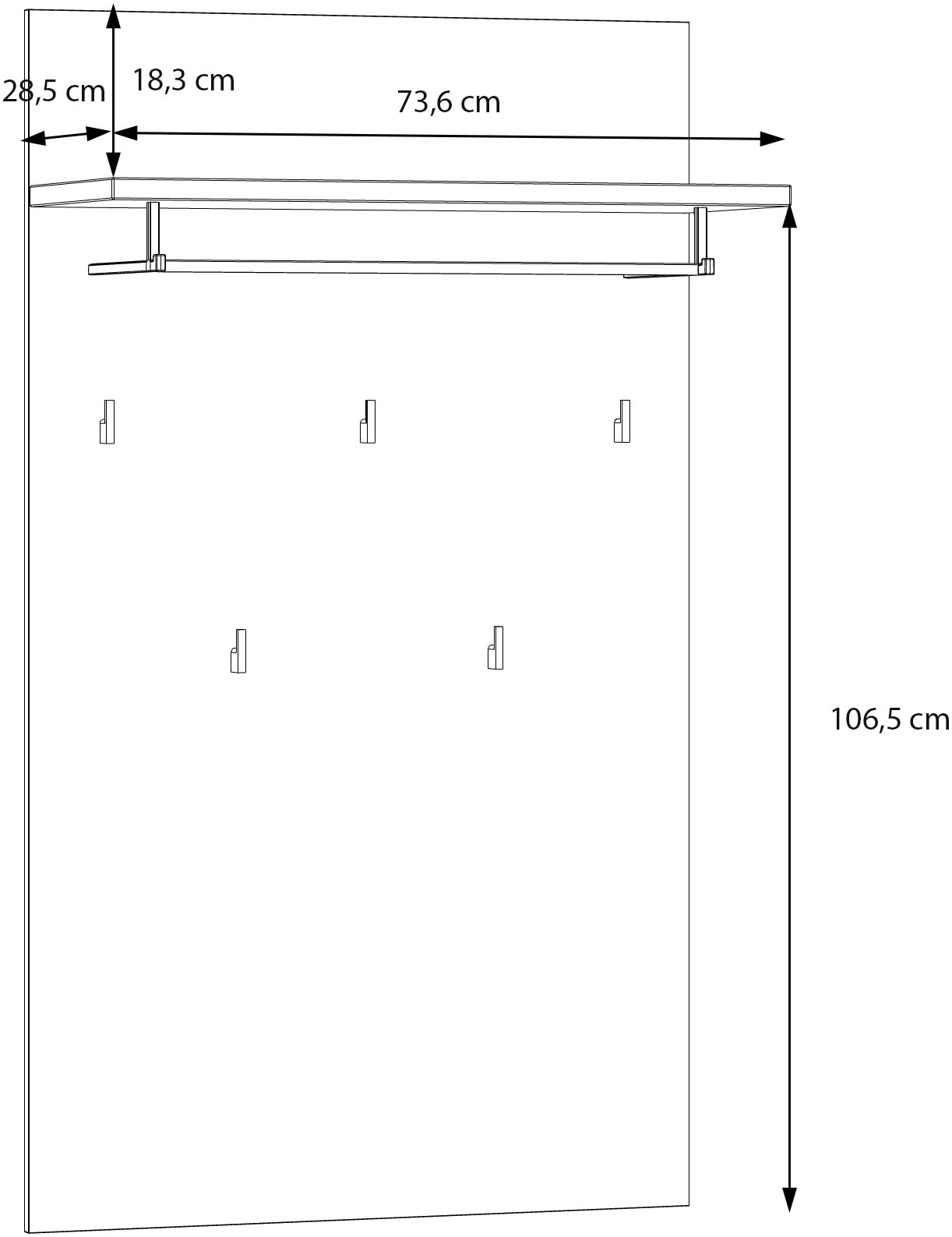FORTE Garderobenpaneel »Alice Springs« B/H/T 74/127/30 cm, Wandmontage,