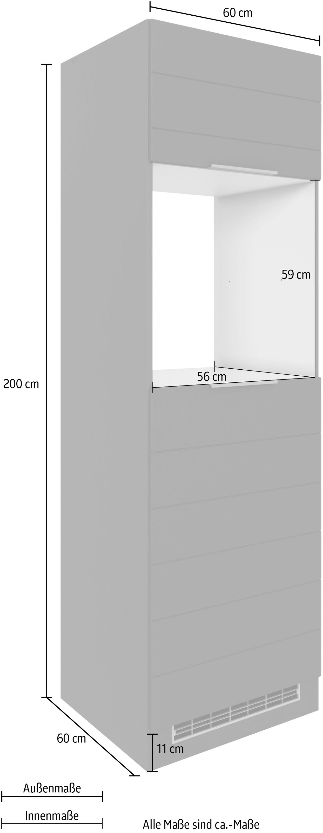 KOCHSTATION Backofen/Kühlumbauschrank »KS-Luhe« 60 cm breit, hochwertige MDF-Fronten mit waagerechter Lisene