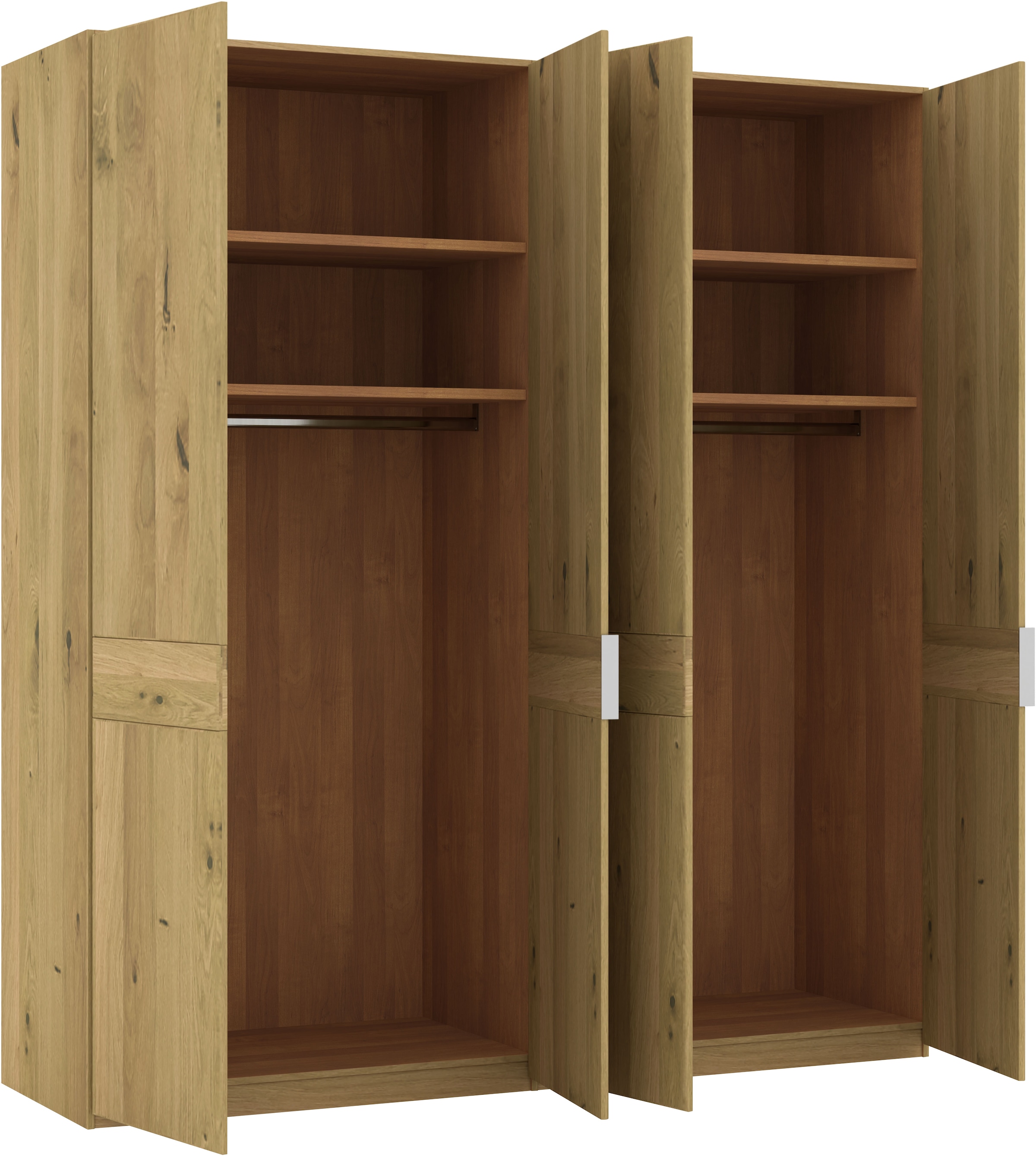 Musterring Drehtürenschrank »Savona, Kleiderschrank, Schrank, Garderobe, teilmassiv Eiche«, (mit Türdämpfern, in 5 Breiten & 2 Höhen, extra Böden, MADE IN GERMANY), Türen in Bianco-Eiche massiv, mit Querriegel, verschiedene Größen