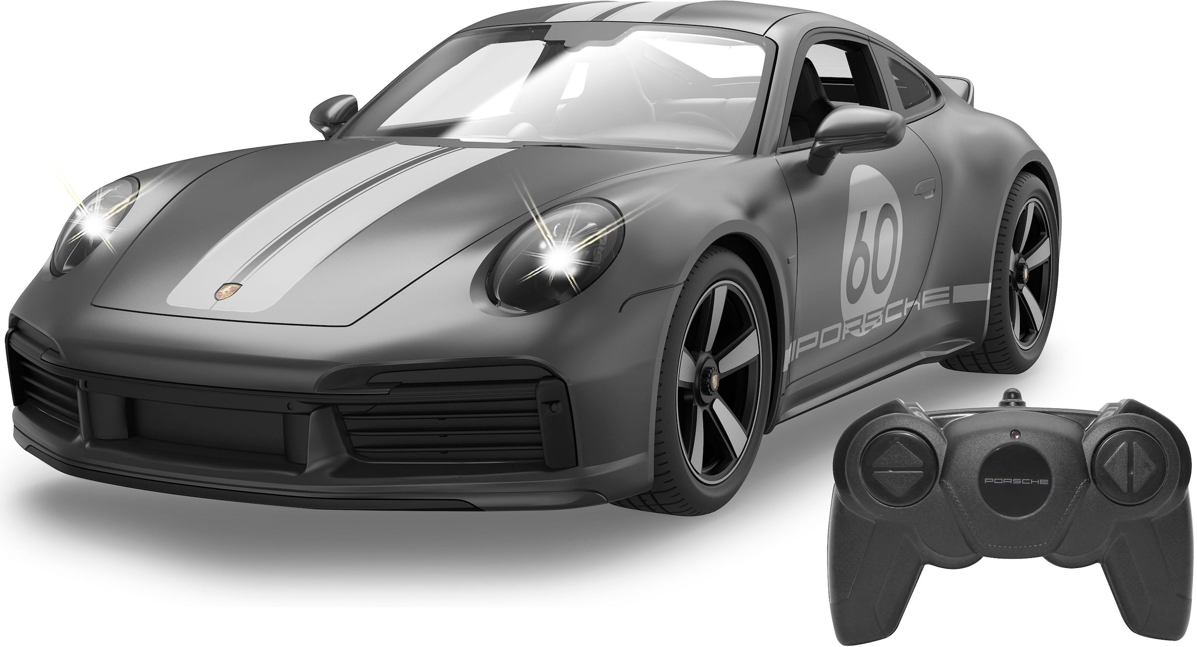Jamara RC-Auto »Deluxe Cars, Porsche 911 Sport Classic 1:16, grau - 2,4 GHz«, mit LED-Lichtern